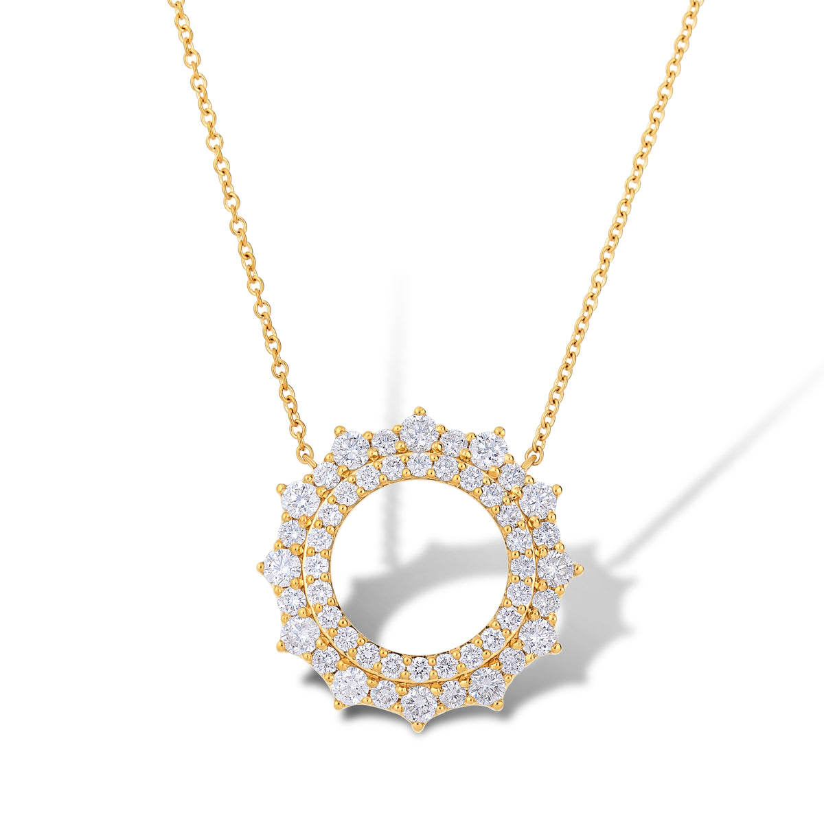 18k Yellow Gold Diamond Pavé Circle Sunburst Necklace