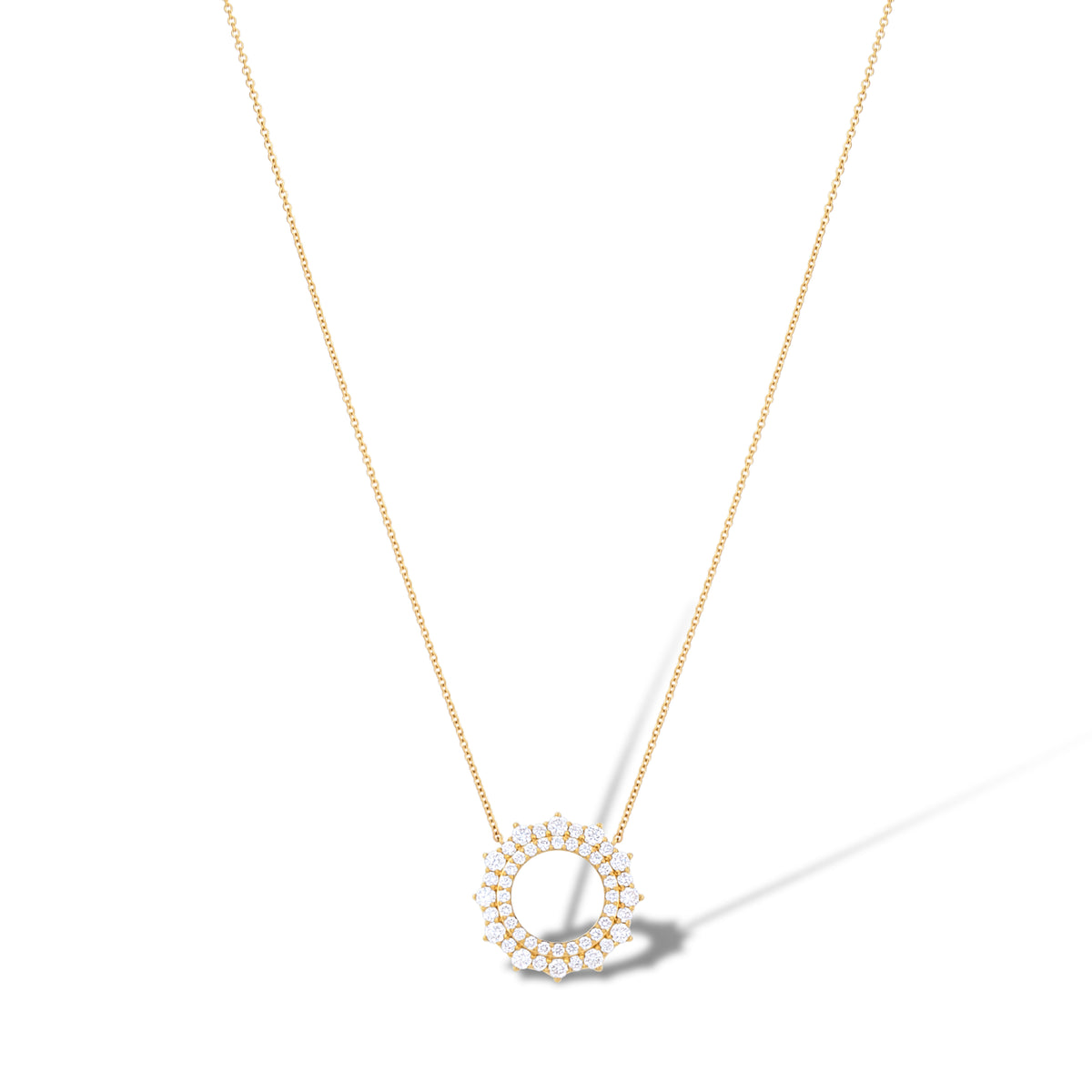 18k Yellow Gold Diamond Pavé Circle Sunburst Necklace
