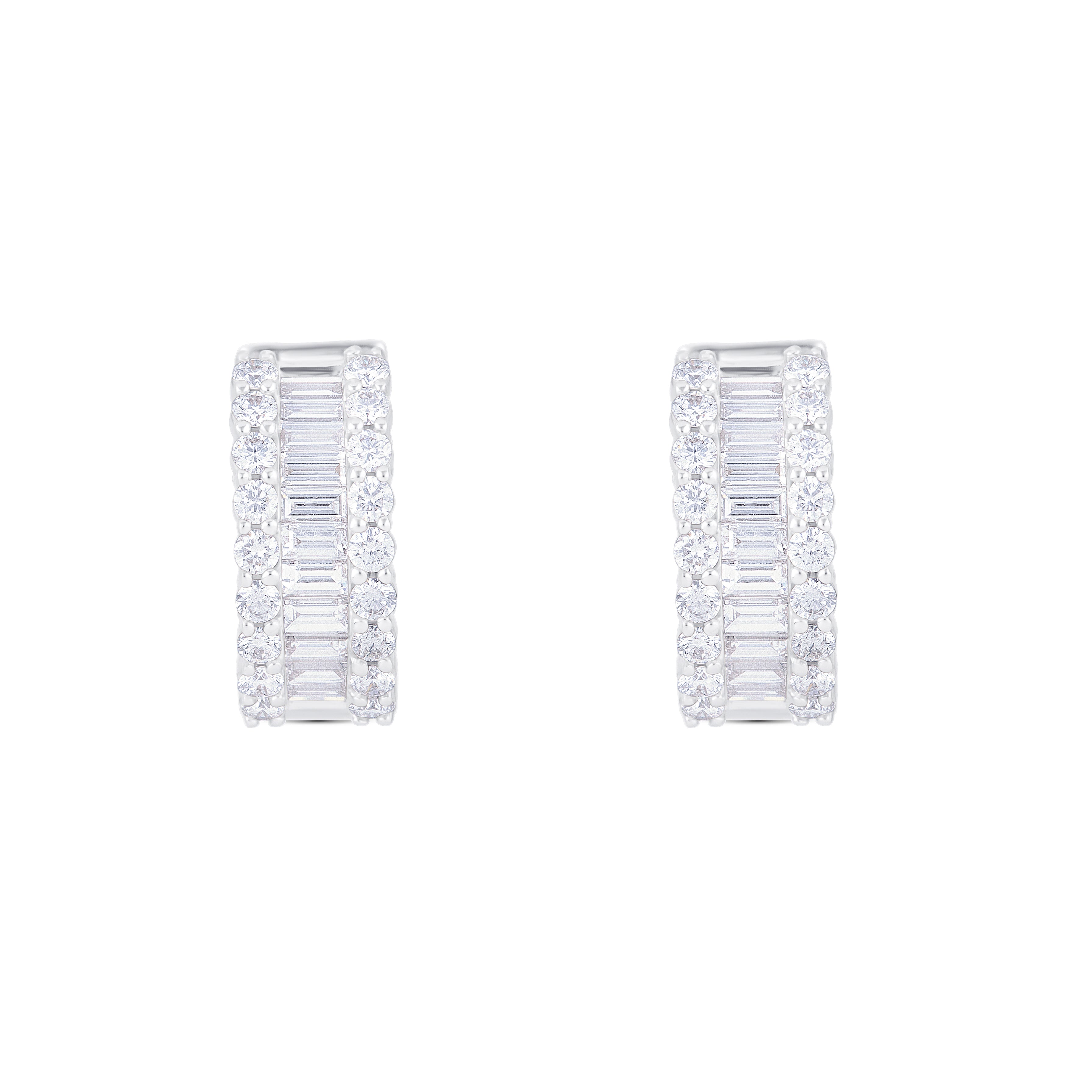 18K White Gold Multi Shape Diamond Huggie Earrings