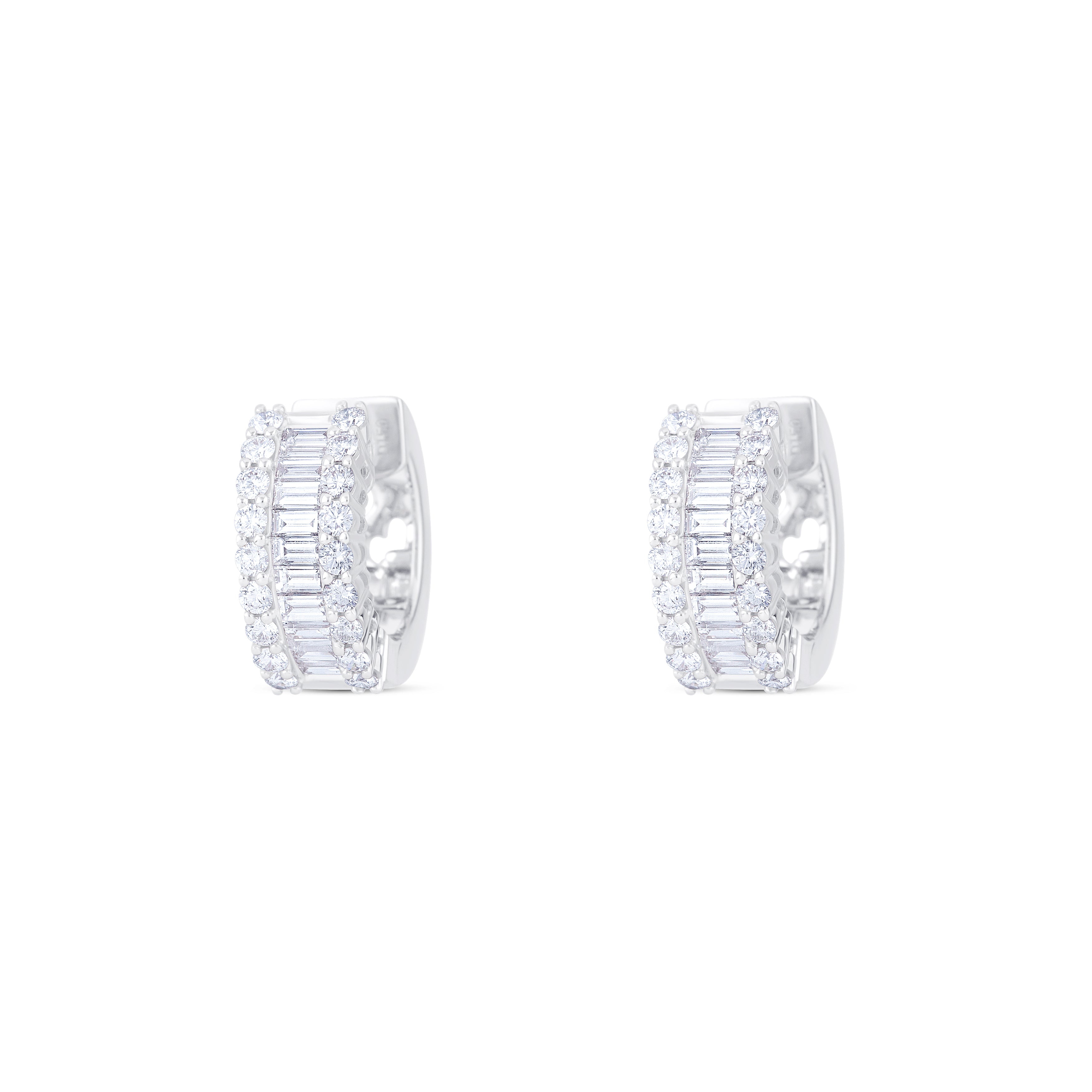 18K White Gold Multi Shape Diamond Huggie Earrings