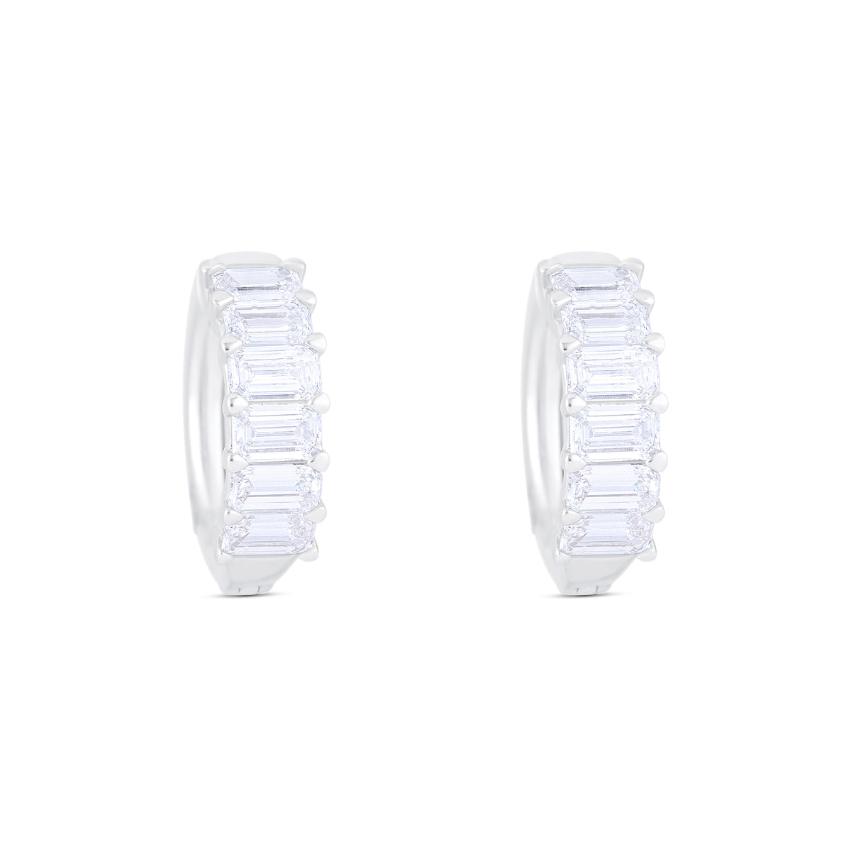 18k White Gold Emerald and Diamond East-West Huggie Hoop Earrings