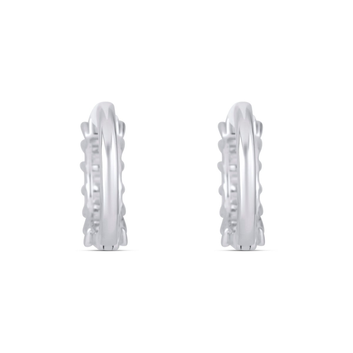 18k White Gold Emerald and Diamond East-West Huggie Hoop Earrings