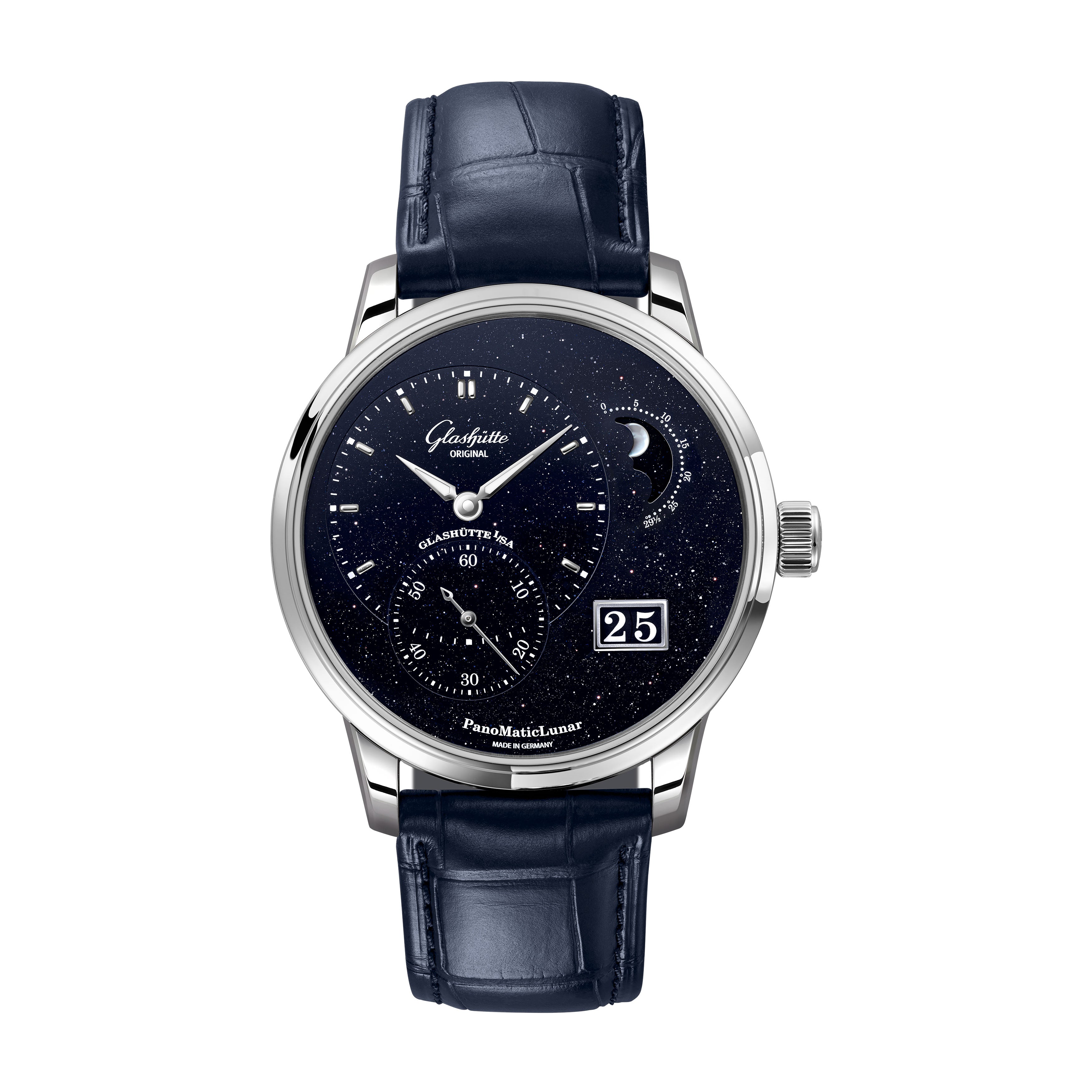 Glashutte Original PanoMaticLunar Anniversary Edition Watch, 40mm Blue Aventurine Dial, 1-92-14-01-03-61