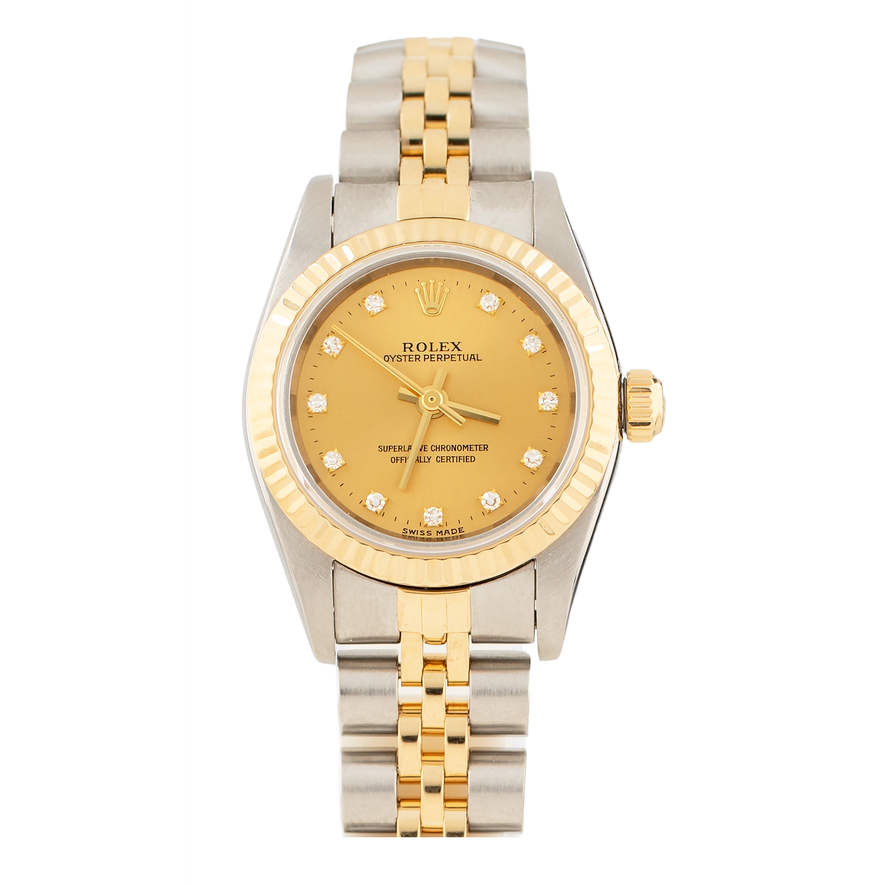 Rolex Oyster Perpetual Stainless Steel Yellow Gold Champagne Dial 42mm 76193 Full Set