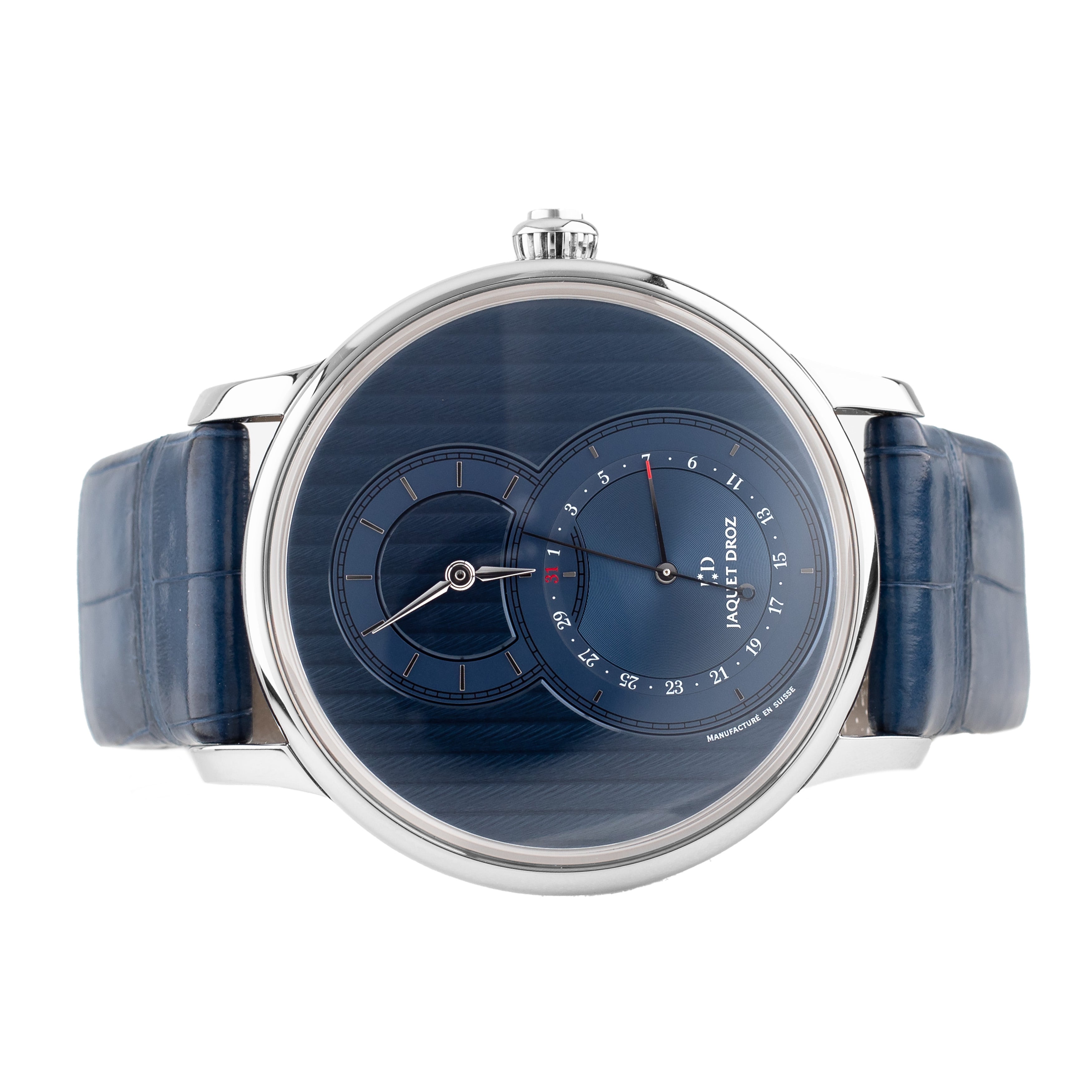 Jaquet Droz Grande Seconde Quantieme Cotes De Geneve Stainless Steel Blue Dial 43mm J007030245
