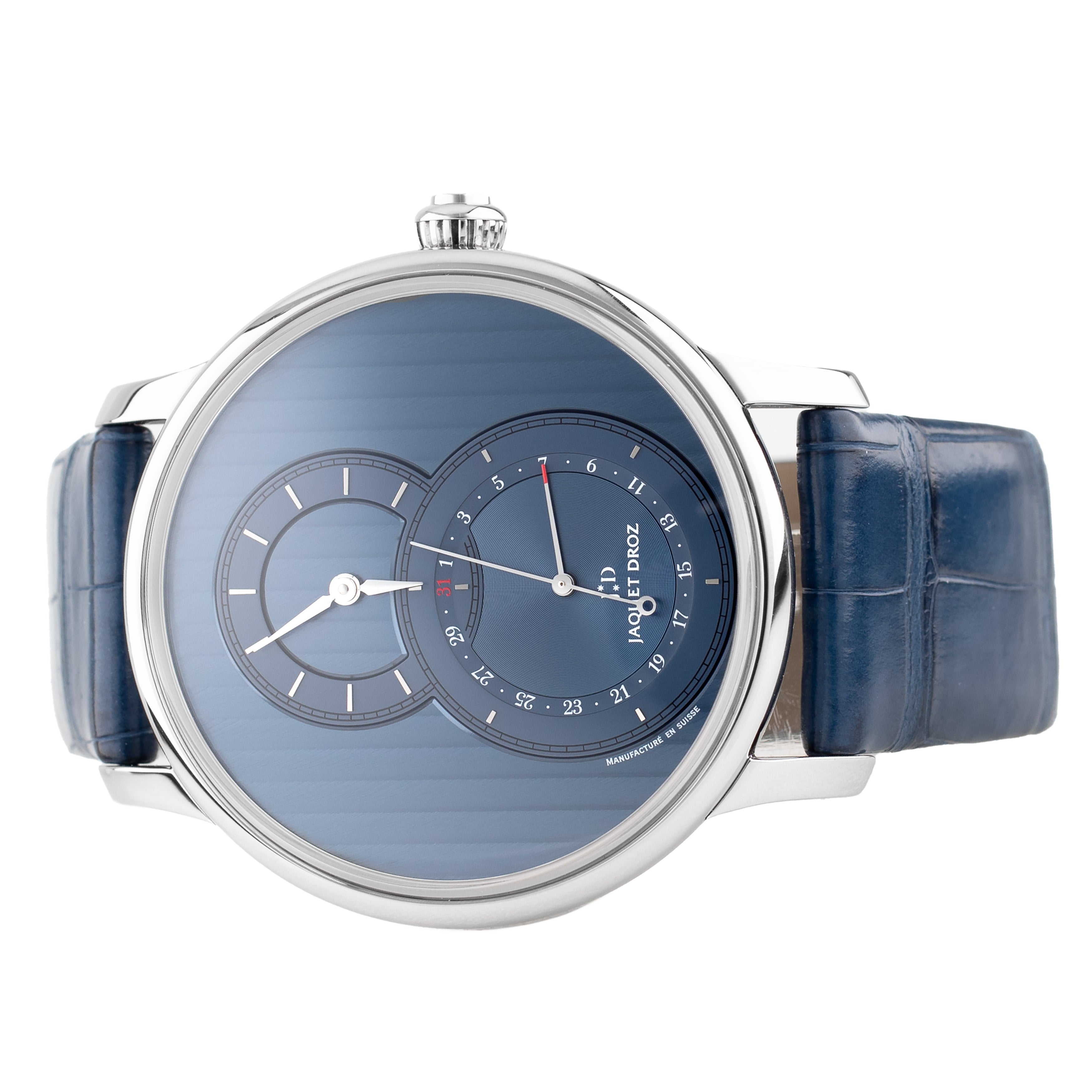 Jaquet Droz Grande Seconde Quantieme Cotes De Geneve Stainless Steel Blue Dial 43mm J007030245