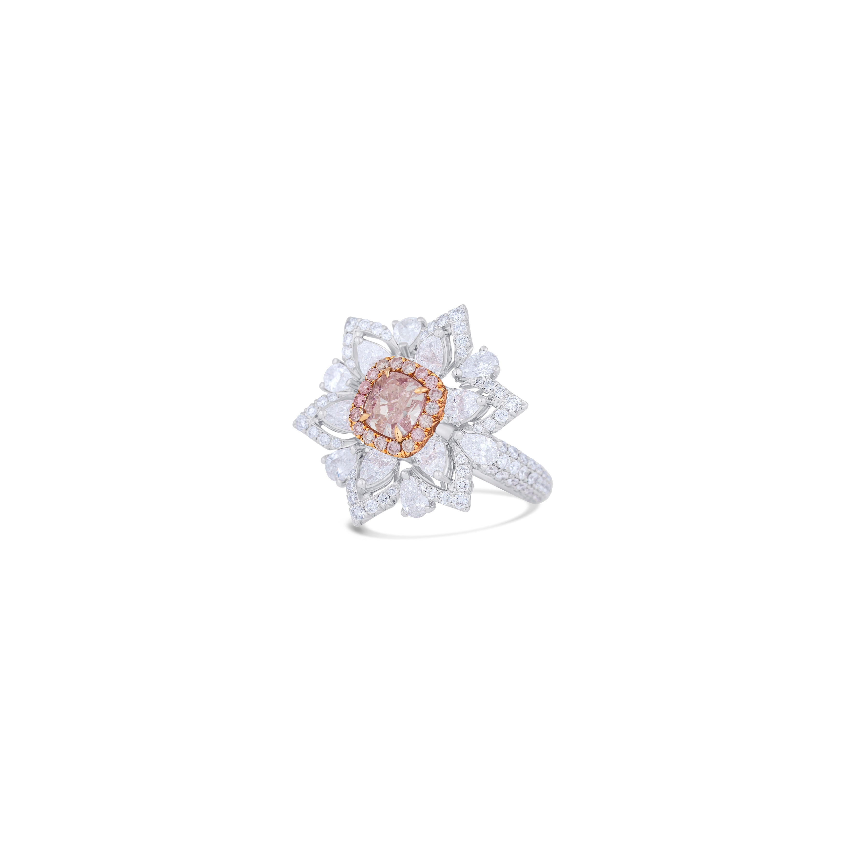 18K White Gold Fancy Pink Cushion Diamond Ring