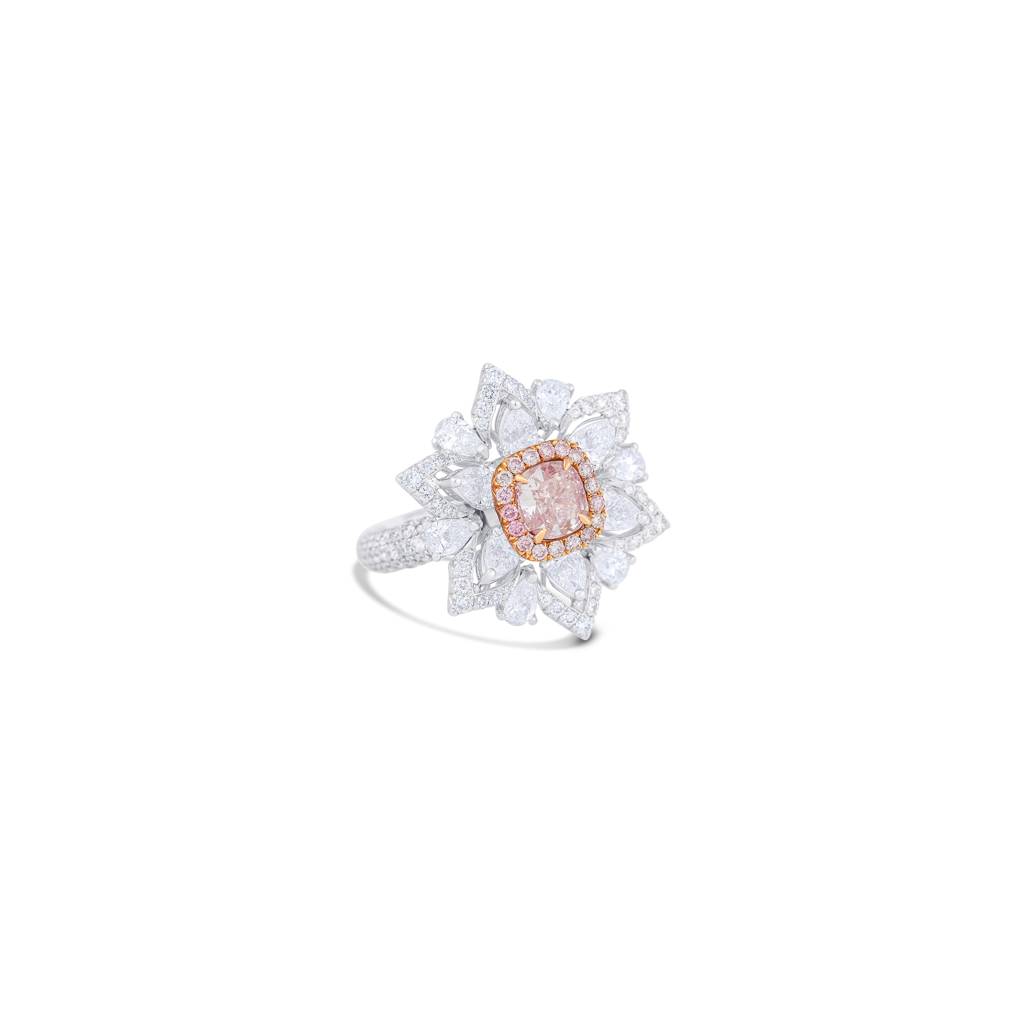 18K White Gold Fancy Pink Cushion Diamond Ring