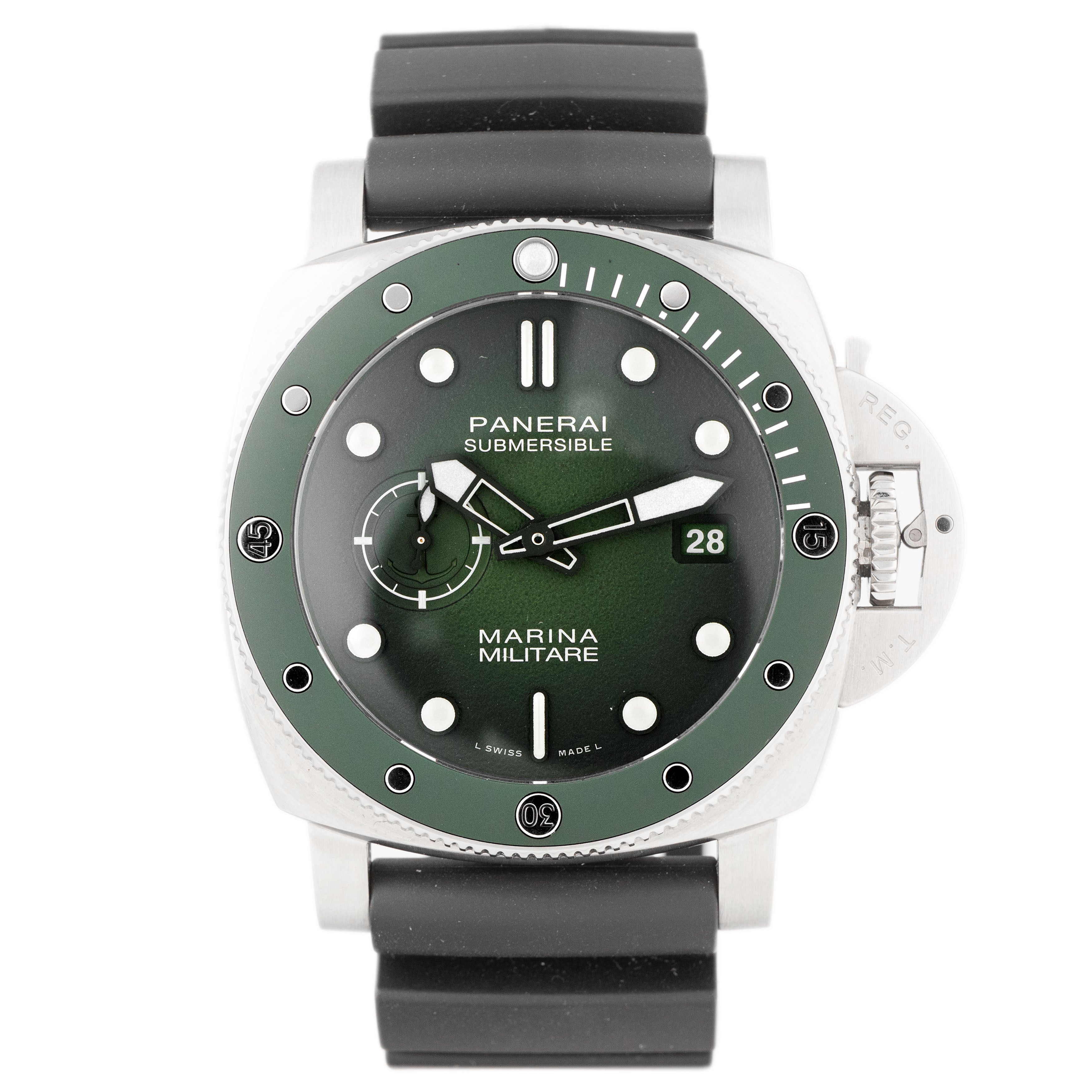 Panerai Submersible Marina Militare Stainless Steel Green Dial 44mm Pam01697 Full Set