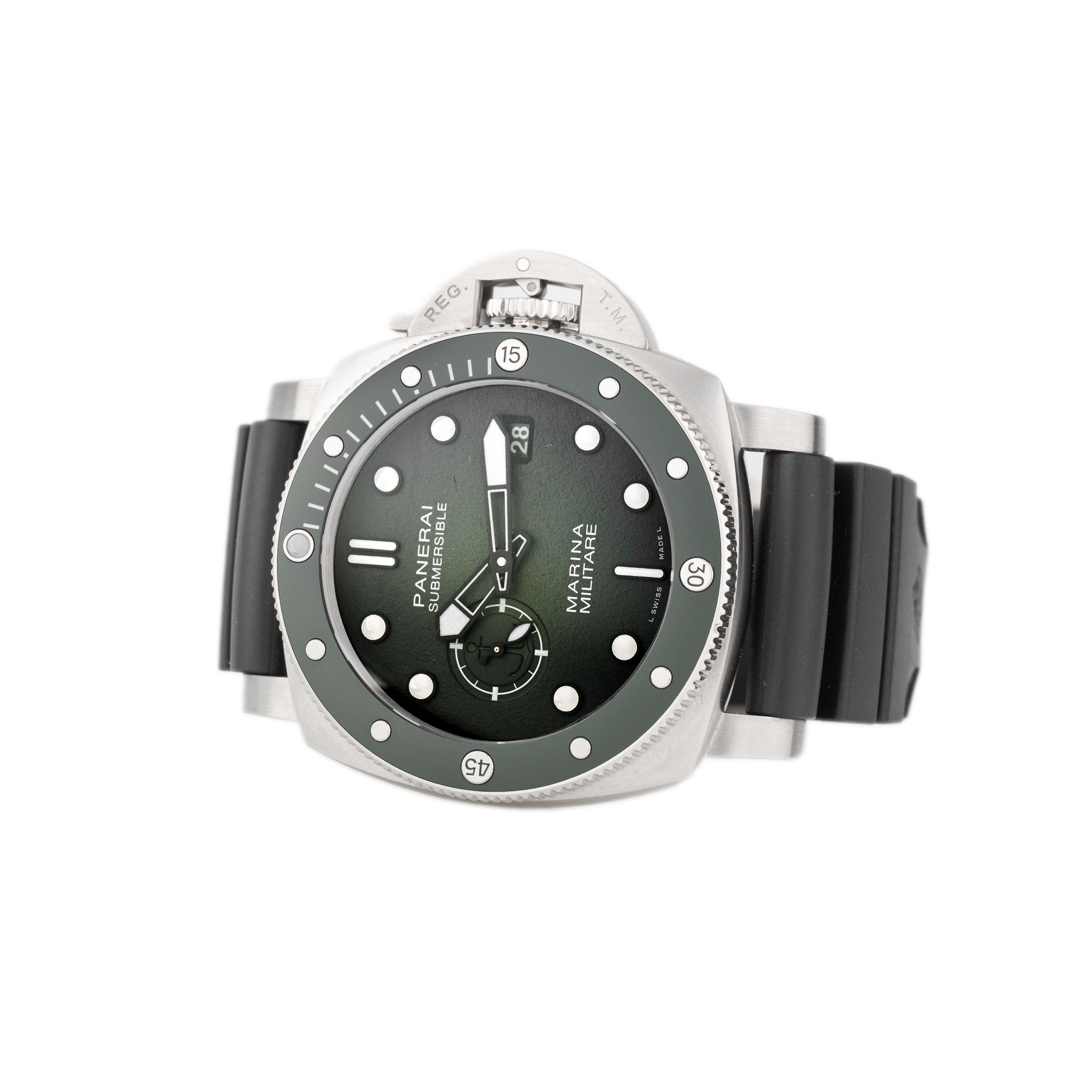 Panerai Submersible Marina Militare Stainless Steel Green Dial 44mm Pam01697 Full Set