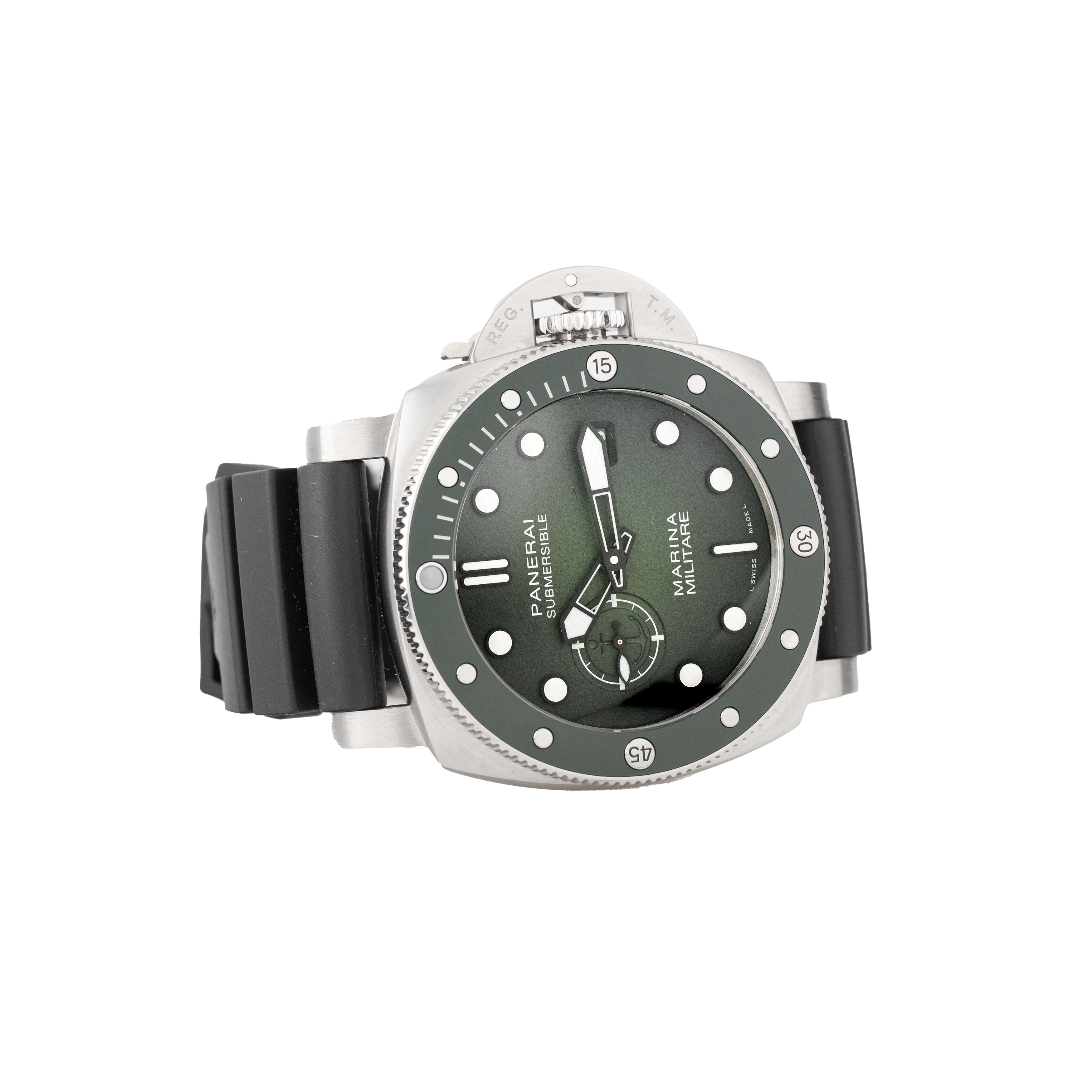 Panerai Submersible Marina Militare Stainless Steel Green Dial 44mm Pam01697 Full Set