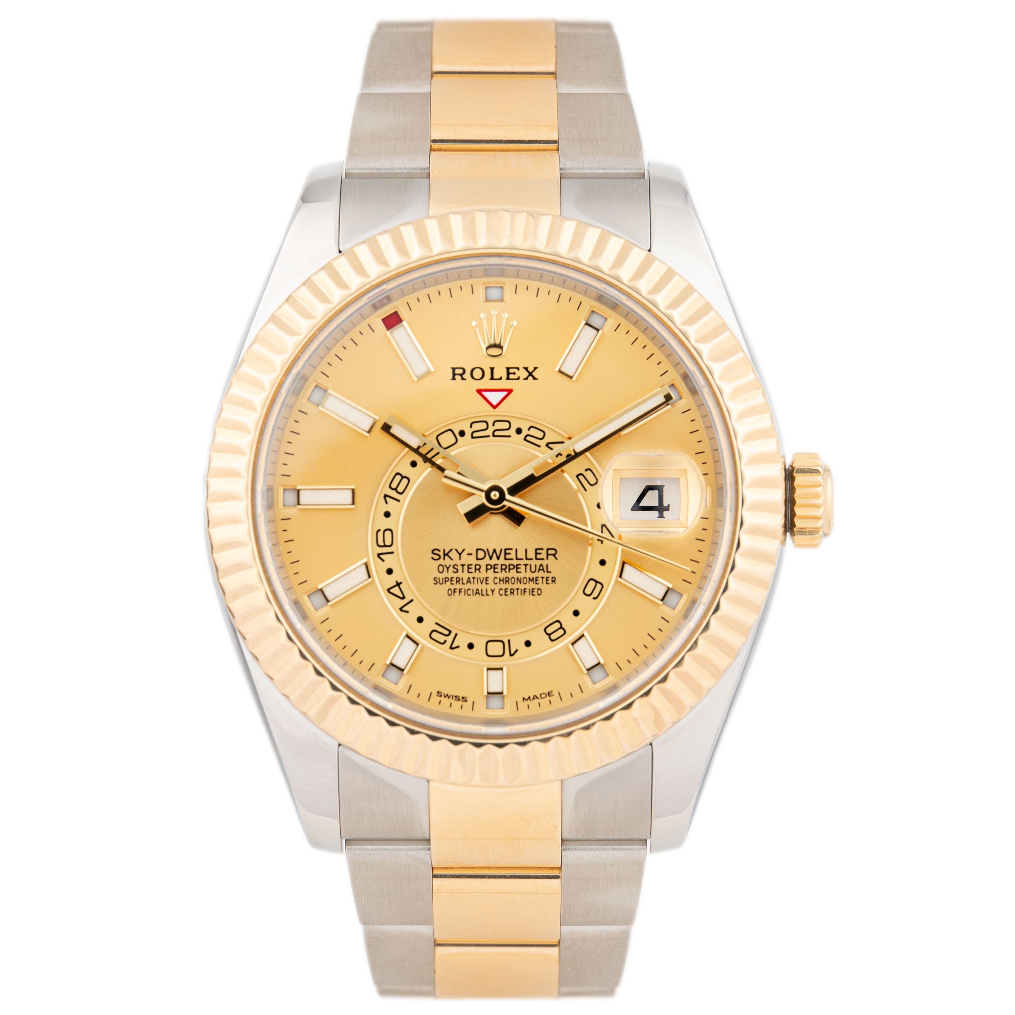 Rolex Sky-Dweller Stainless Steel Yellow Gold Champagne Dial 42mm 326933 Full Set