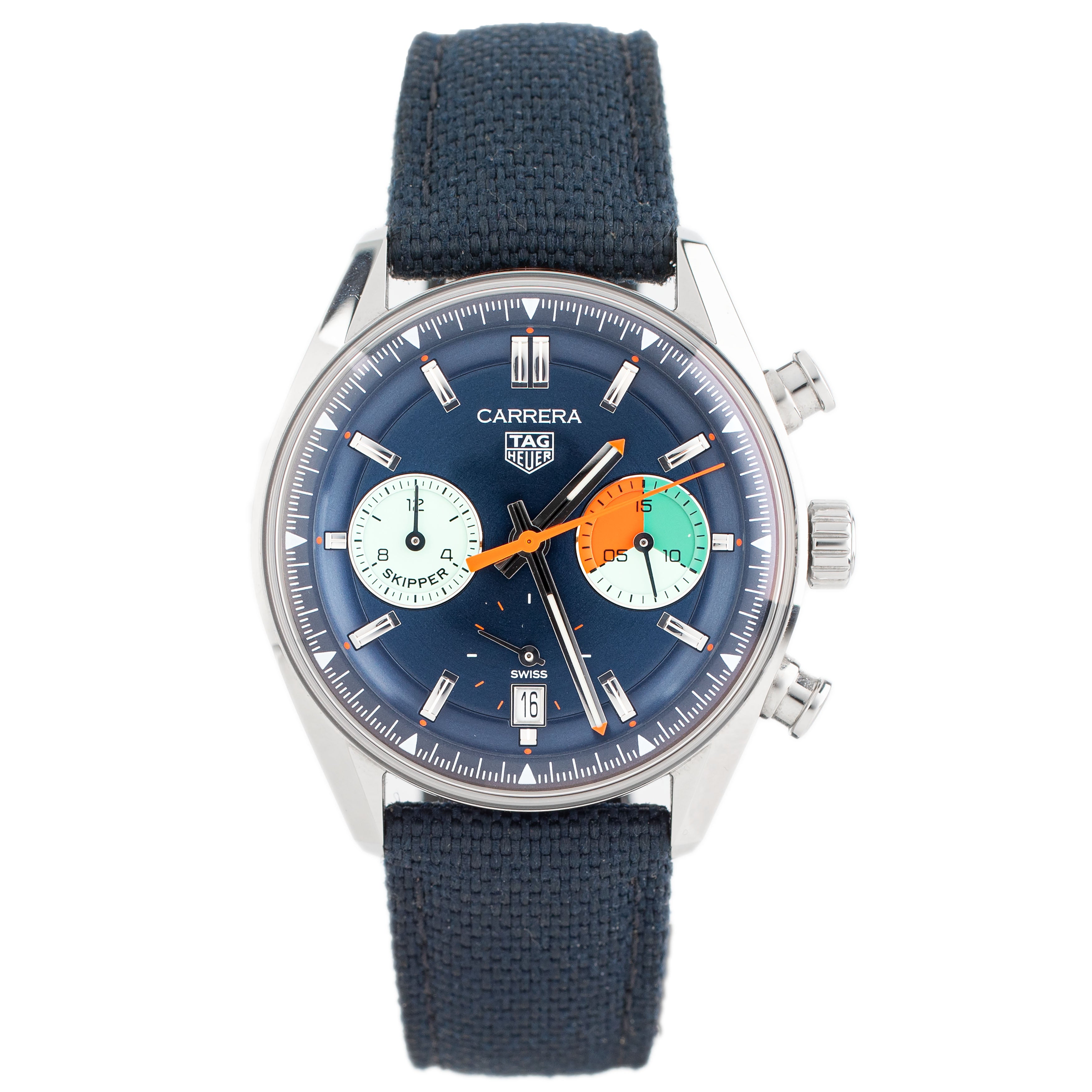 TAG Heuer Carrera Chronograph Skipper Stainless Steel Blue Dial 39mm CBS2213.FN6002 Full Set