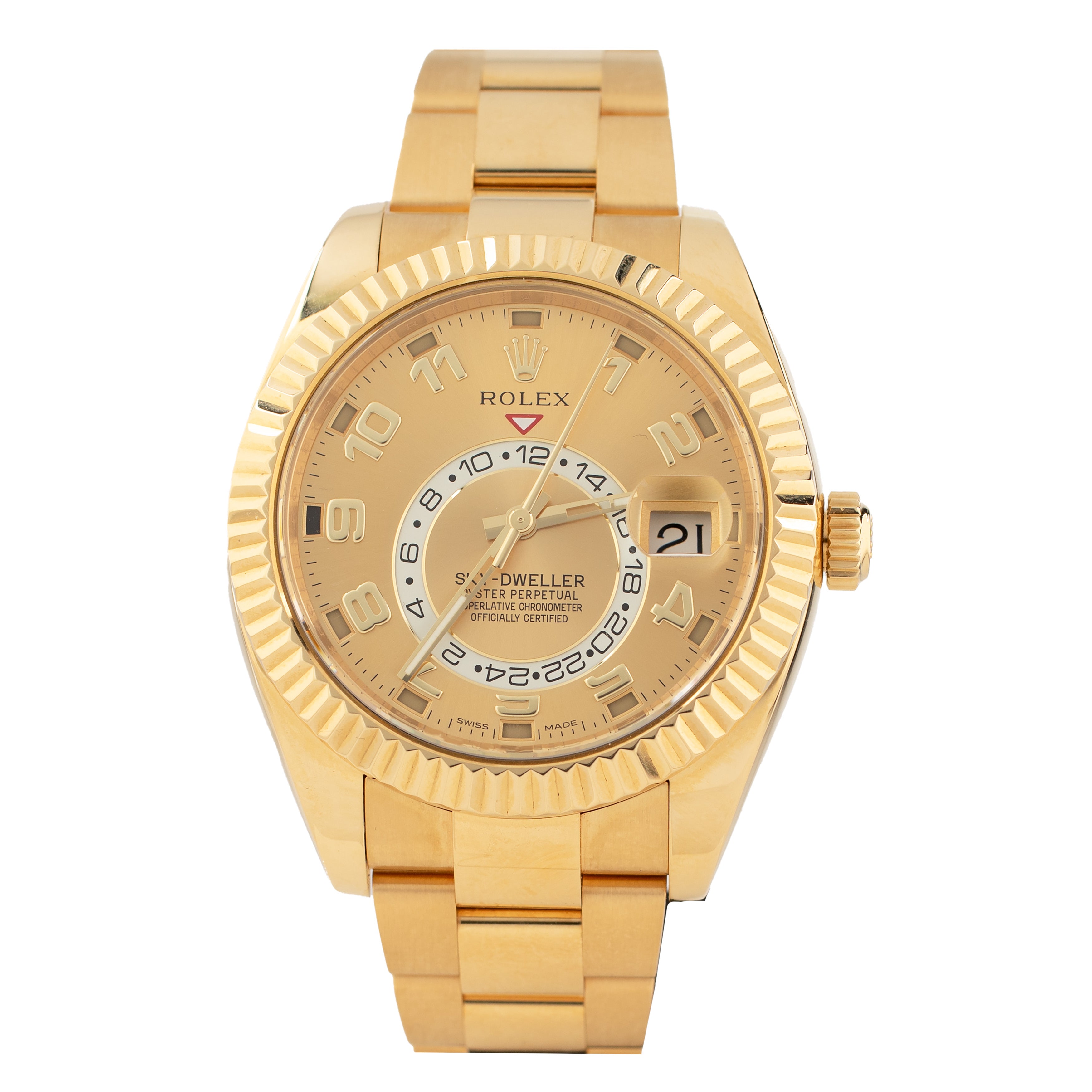 Rolex Sky-Dweller Yellow Gold Gold Dial Oyster Bracelet 42mm 326938 Full Set