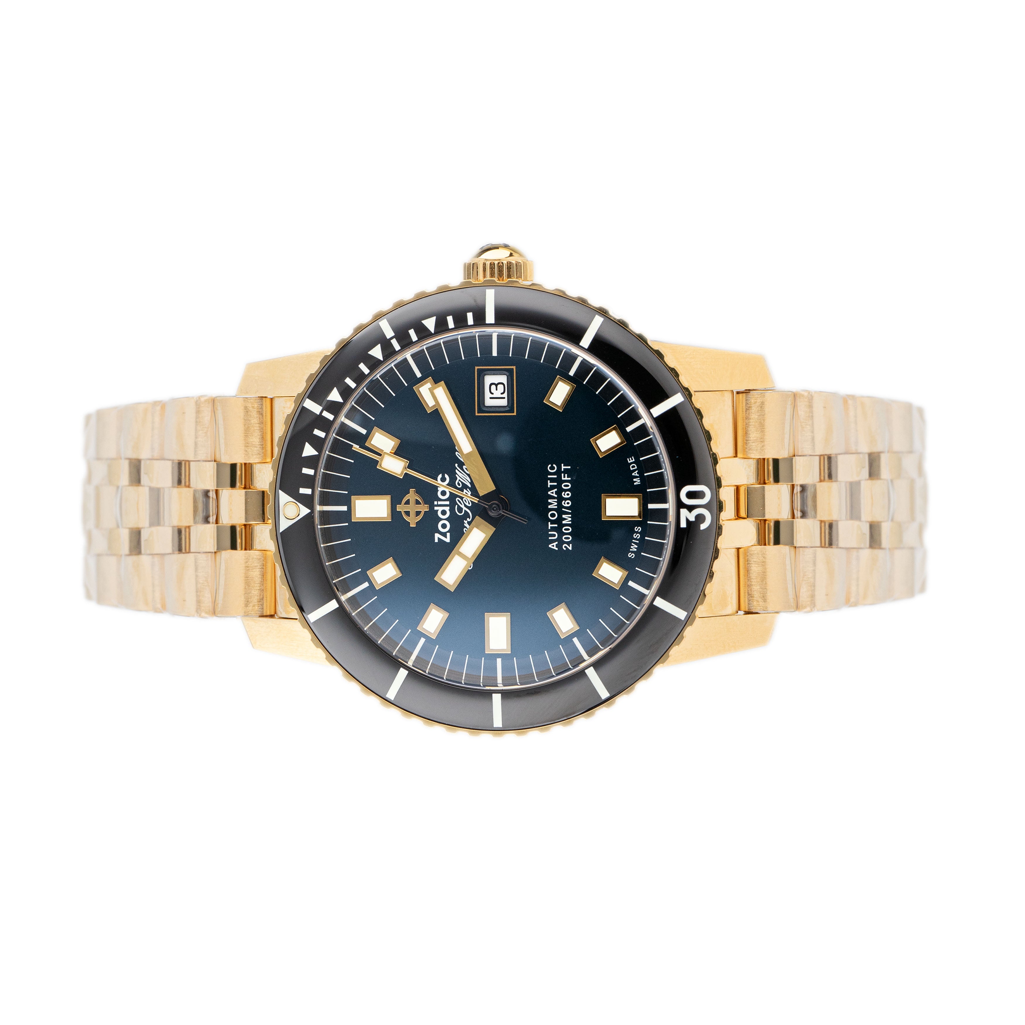Zodiac Super Sea Wolf Compression Diver Gold Plated Black Dial 40mm Z09308