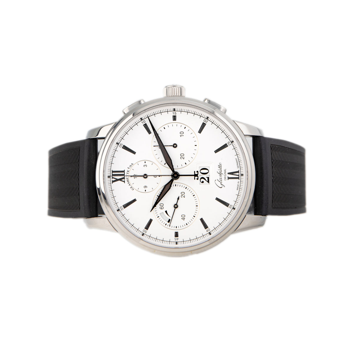 Glashutte Original Senator Chronograph Panorama Date Stainless Steel White Dial 42mm 1-37-01-05-02-33 Full Set