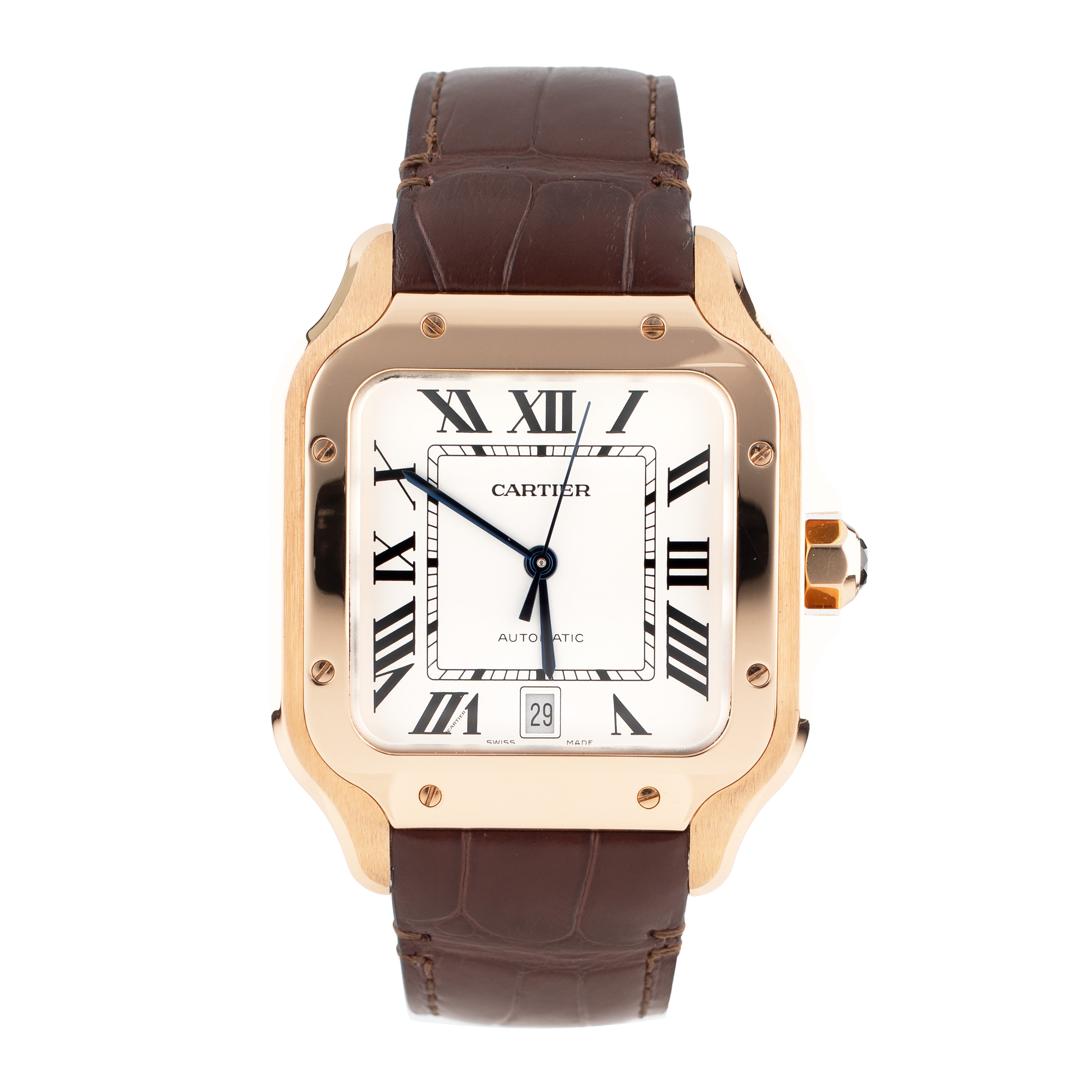Cartier Santos De Cartier Large Rose Gold Silver Dial 47.5mm X 39.8mm WGSA0019