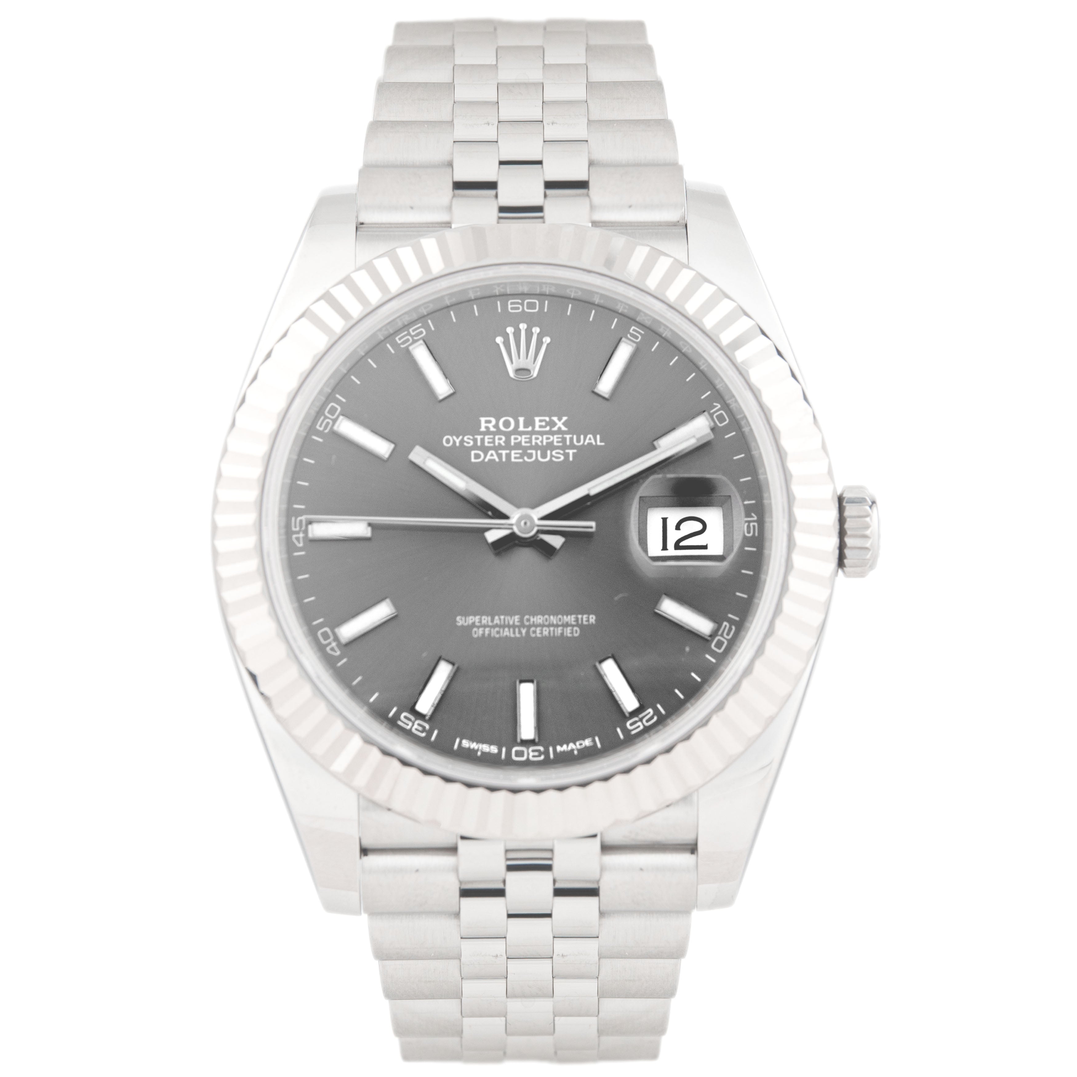 Rolex Datejust 41 Stainless Steel Slate Gray Dial 41mm Fluted Jubilee 126334 Full Set