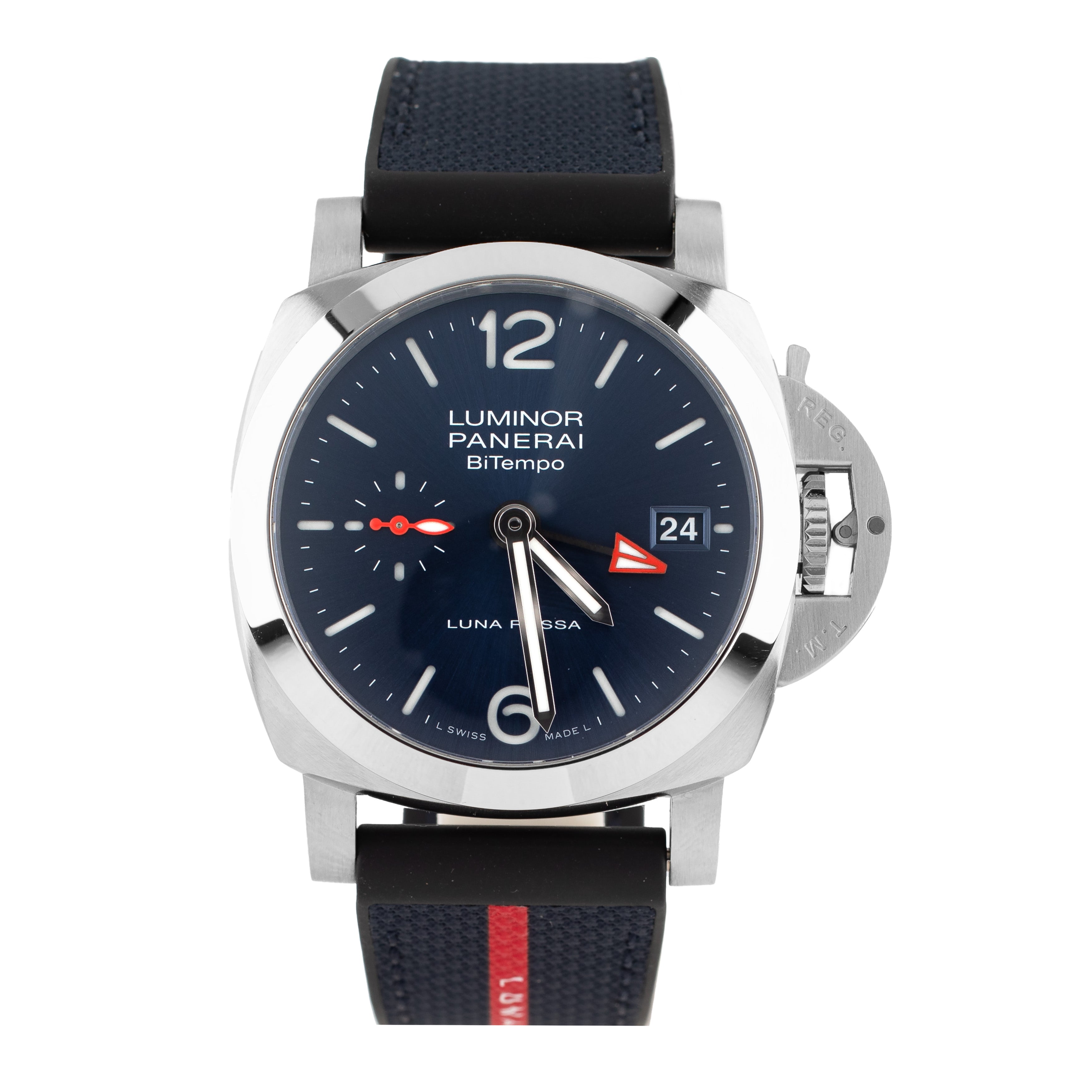 Panerai Luminor Quaranta BiTempo Luna Rossa Stainless Steel Blue Dial 40mm Pam01404 Full Set