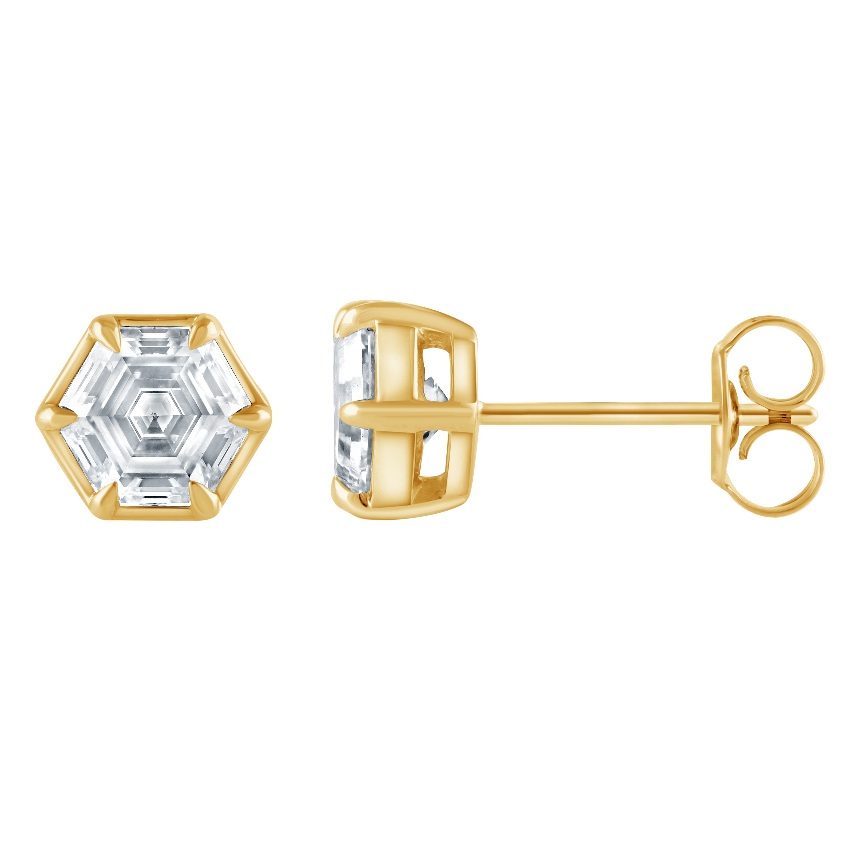 14K Yellow Gold Lab-Grown 2.00ct Hexagon Diamond Stud Earrings