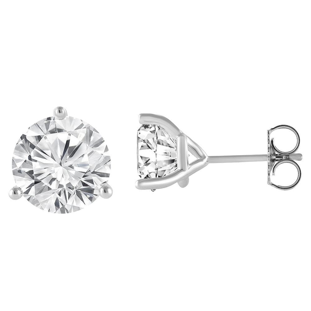 14K White Gold Lab-Grown 5.00ct Three-Prong Round Diamond Studs
