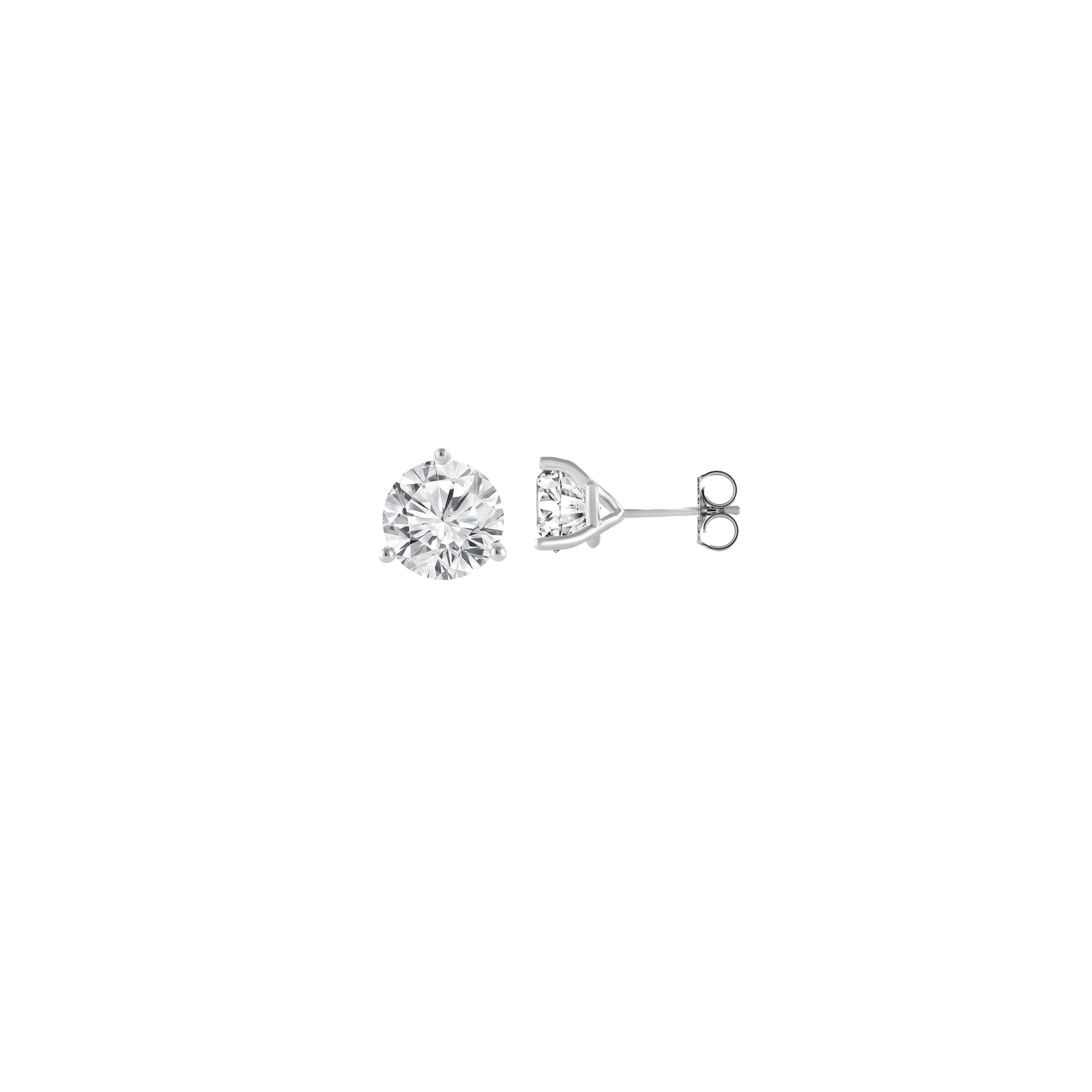 14K White Gold Lab-Grown 5.00ct Three-Prong Round Diamond Studs