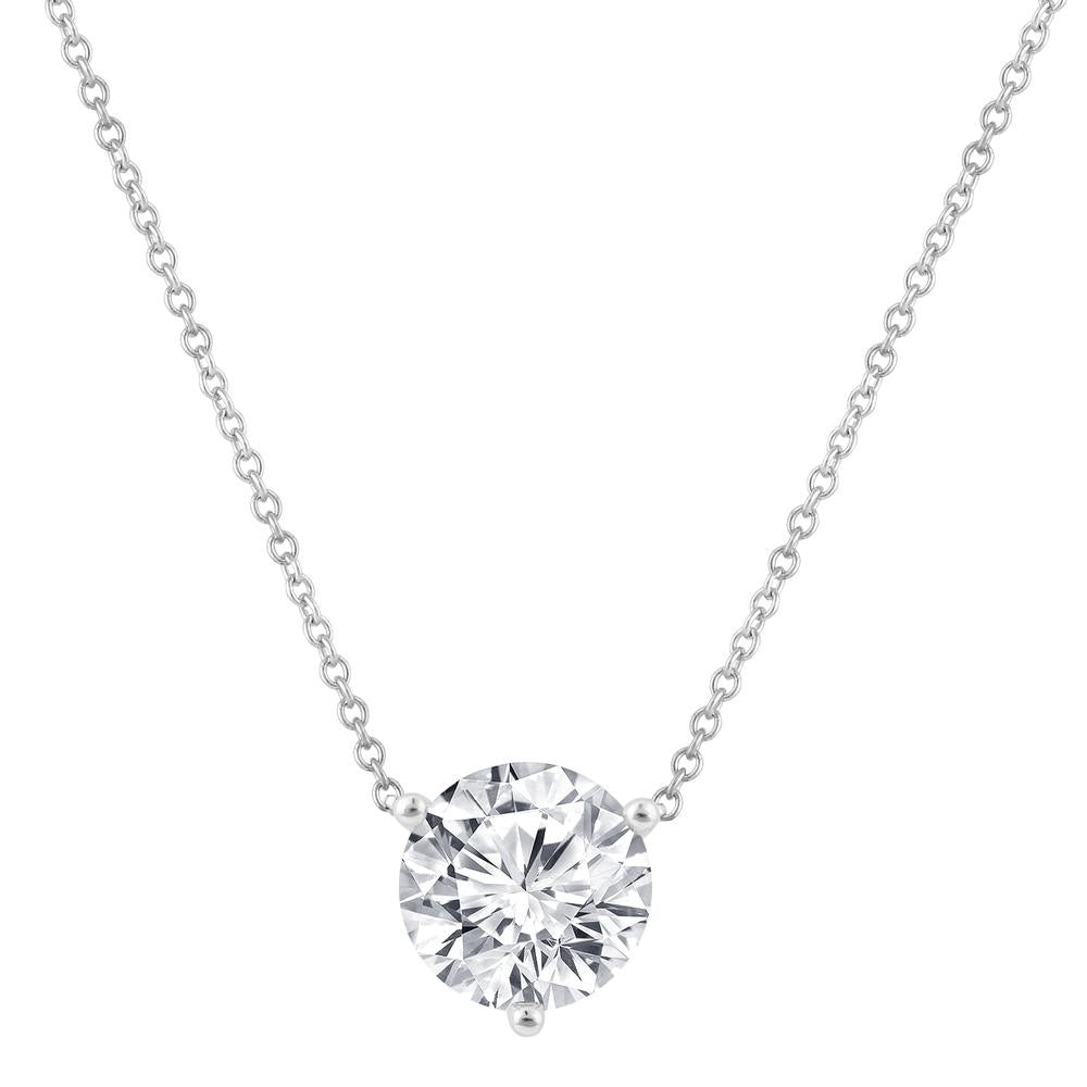 14K White Gold Lab-Grown 1.00ct Round Three-Prong Solitaire Diamond Pendant With Chain