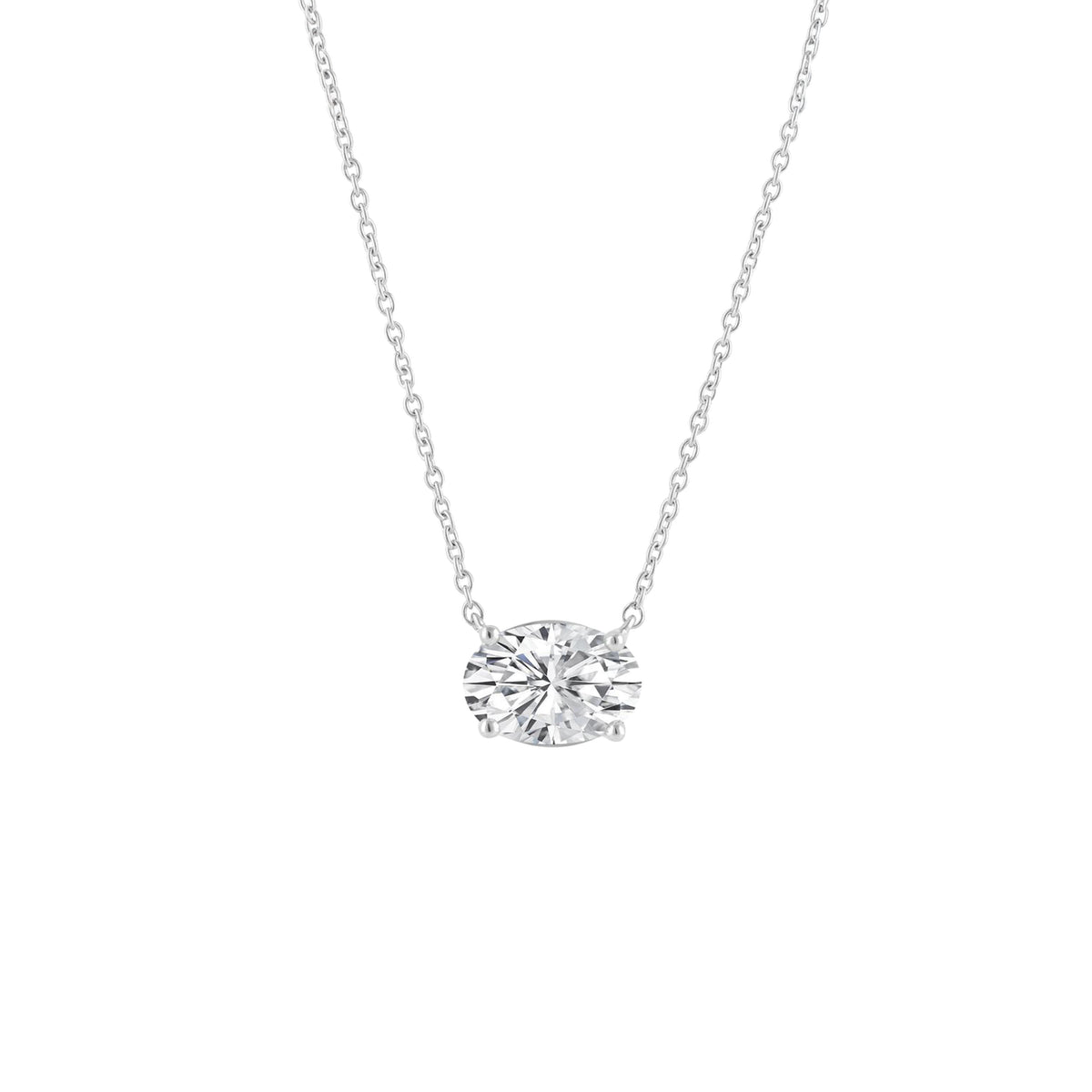 14K White Gold Lab-Grown 1.00ct Oval Diamond Pendant With Chain