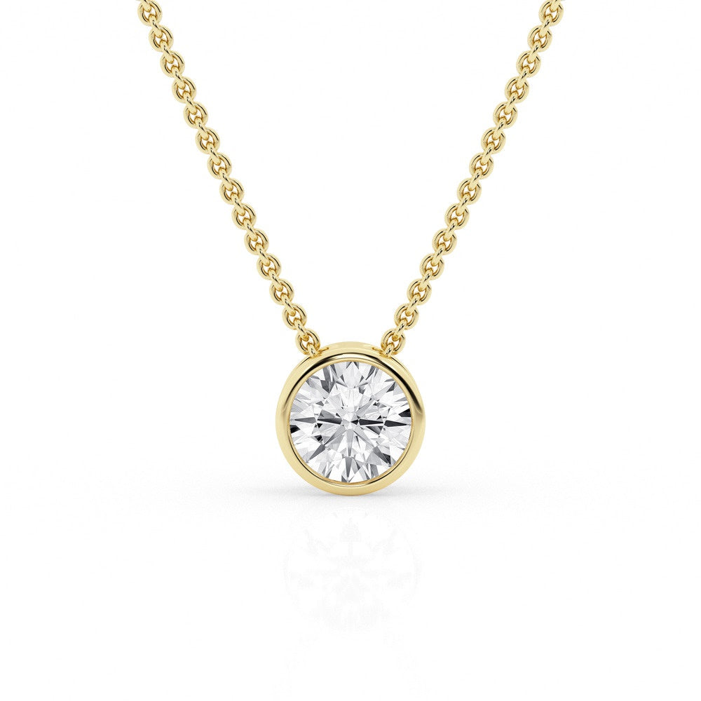 14K Yellow Gold Lab-Grown 1.00ct Round Bezel-Set Diamond Pendant With Chain