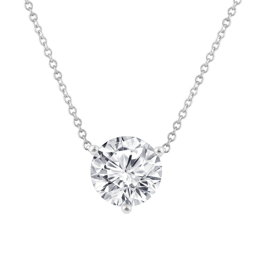 14K White Gold Lab-Grown 2.00ct Round Three-Prong Diamond Pendant With Chain