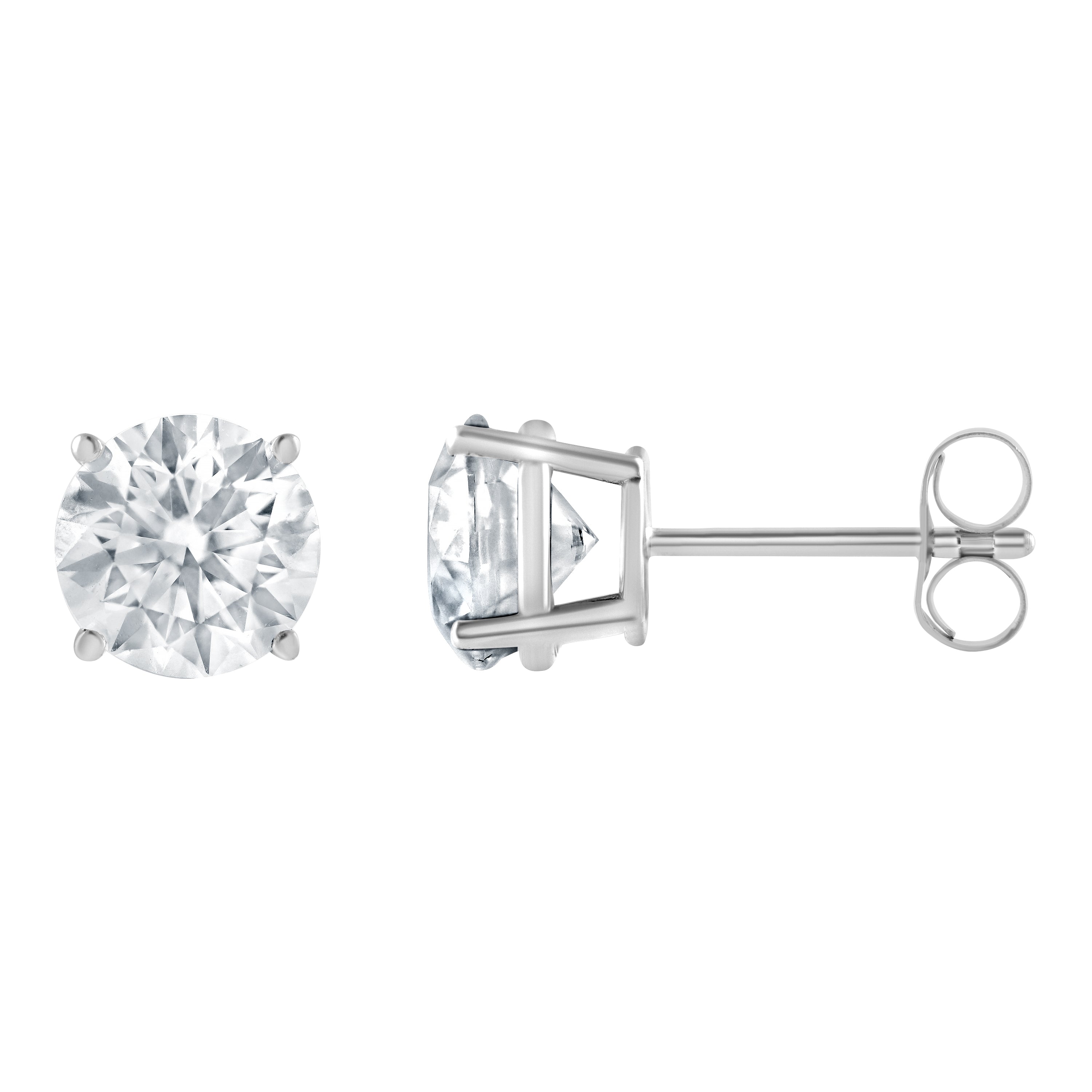 14K White Gold Lab-Grown 2.00ct Round Four-Prong Diamond Stud Earrings