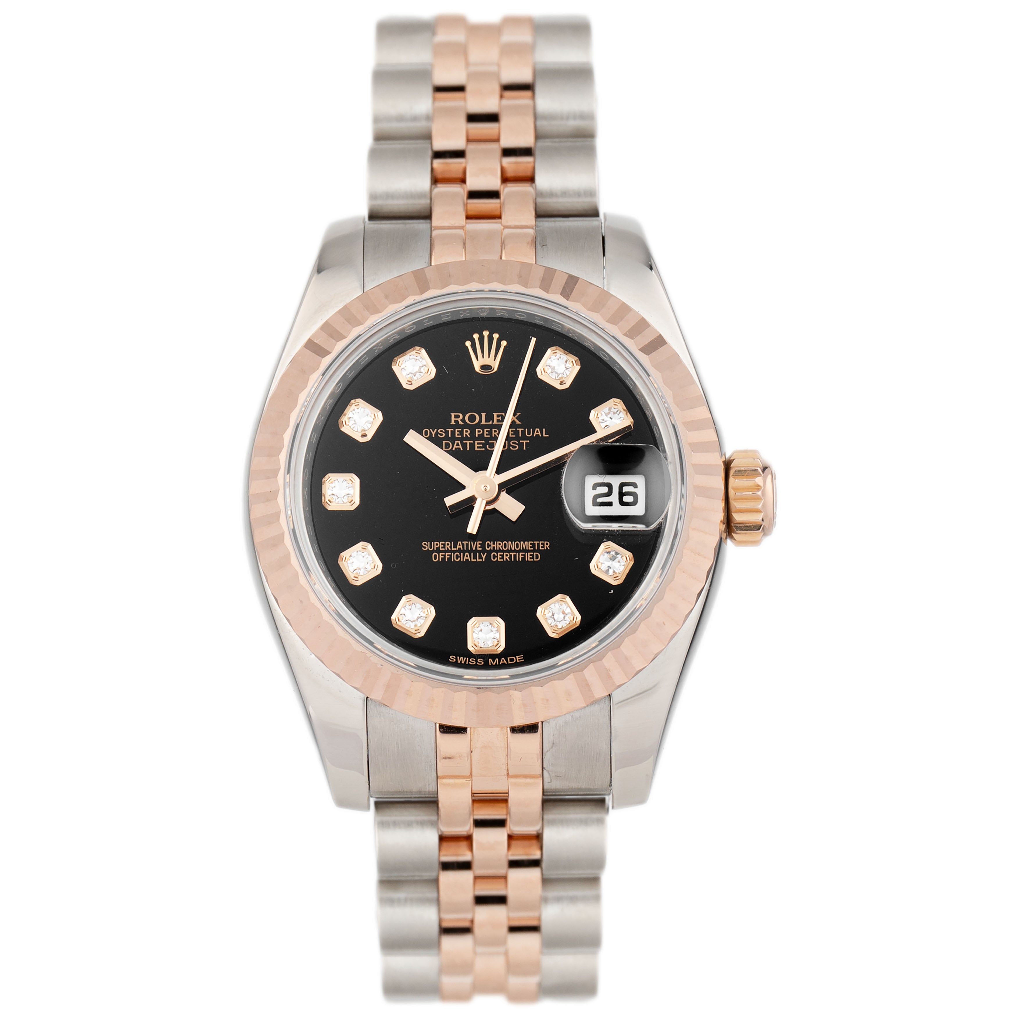 Rolex Lady-Datejust 26 Stainless Steel & Rose Gold Black Dial 179171 Full Set