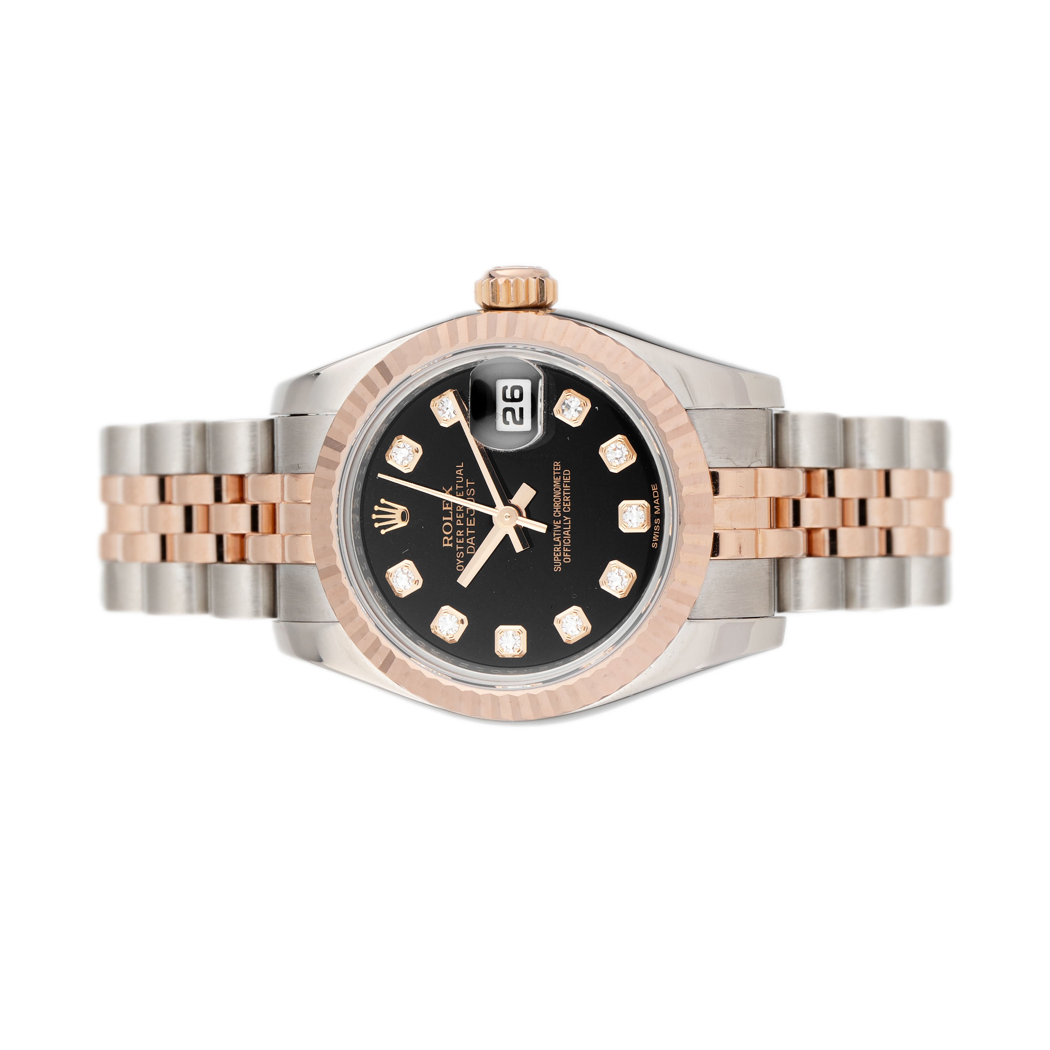 Rolex Lady-Datejust 26 Stainless Steel & Rose Gold Black Dial 179171 Full Set