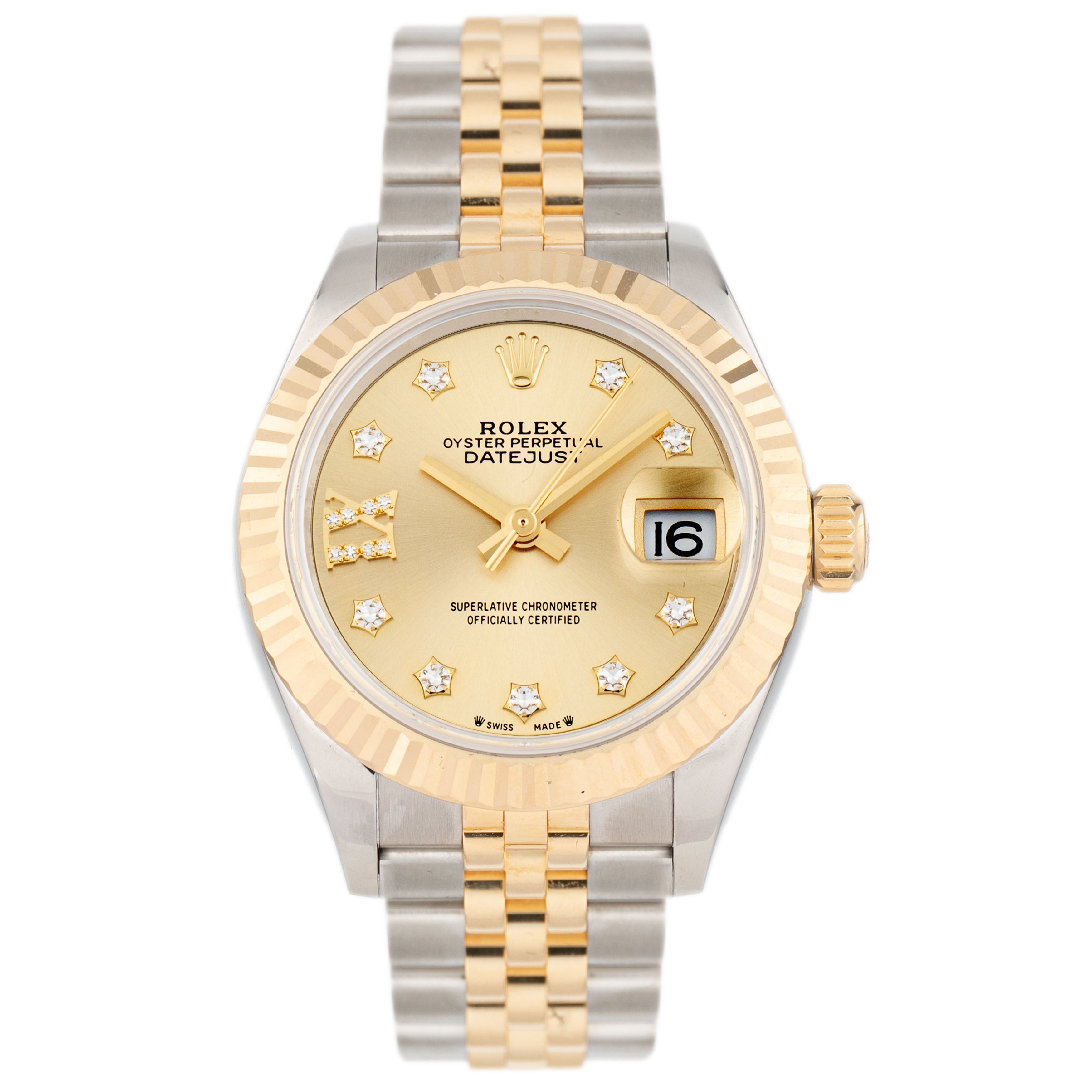 Rolex Lady-Datejust Stainless Steel Yellow Gold Gold Dial 28mm 279173 Full Set