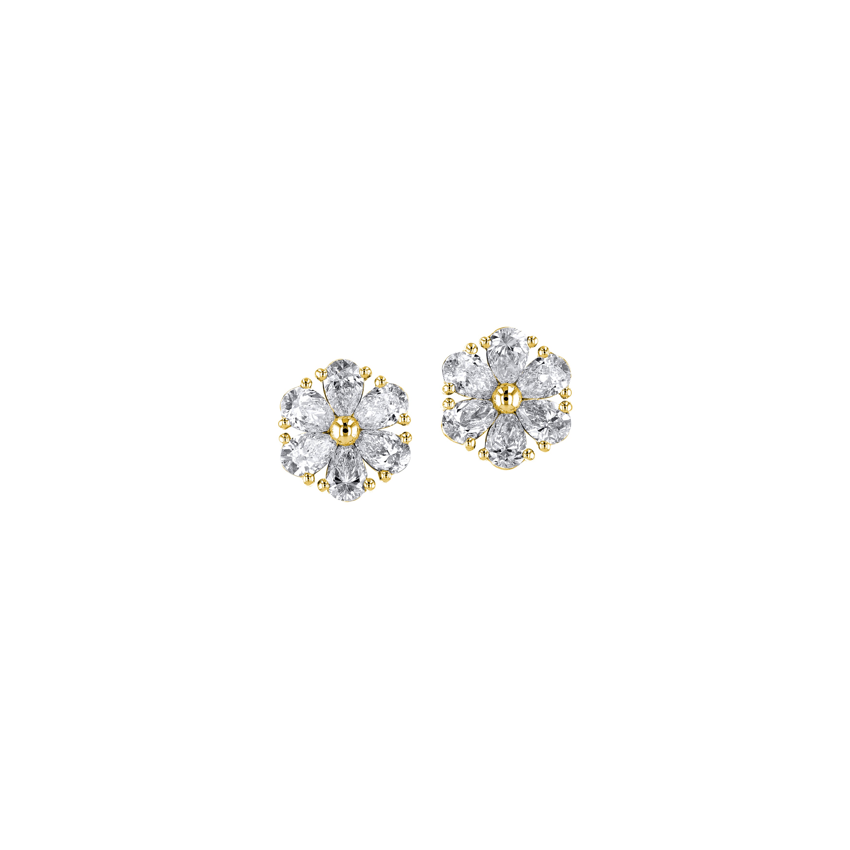 18K Yellow Gold Diamond Flower Earrings