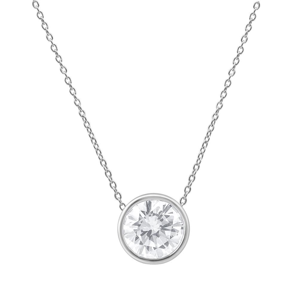 14K White Gold Lab-Grown 1.00ct Round Solitaire Pendant With Chain
