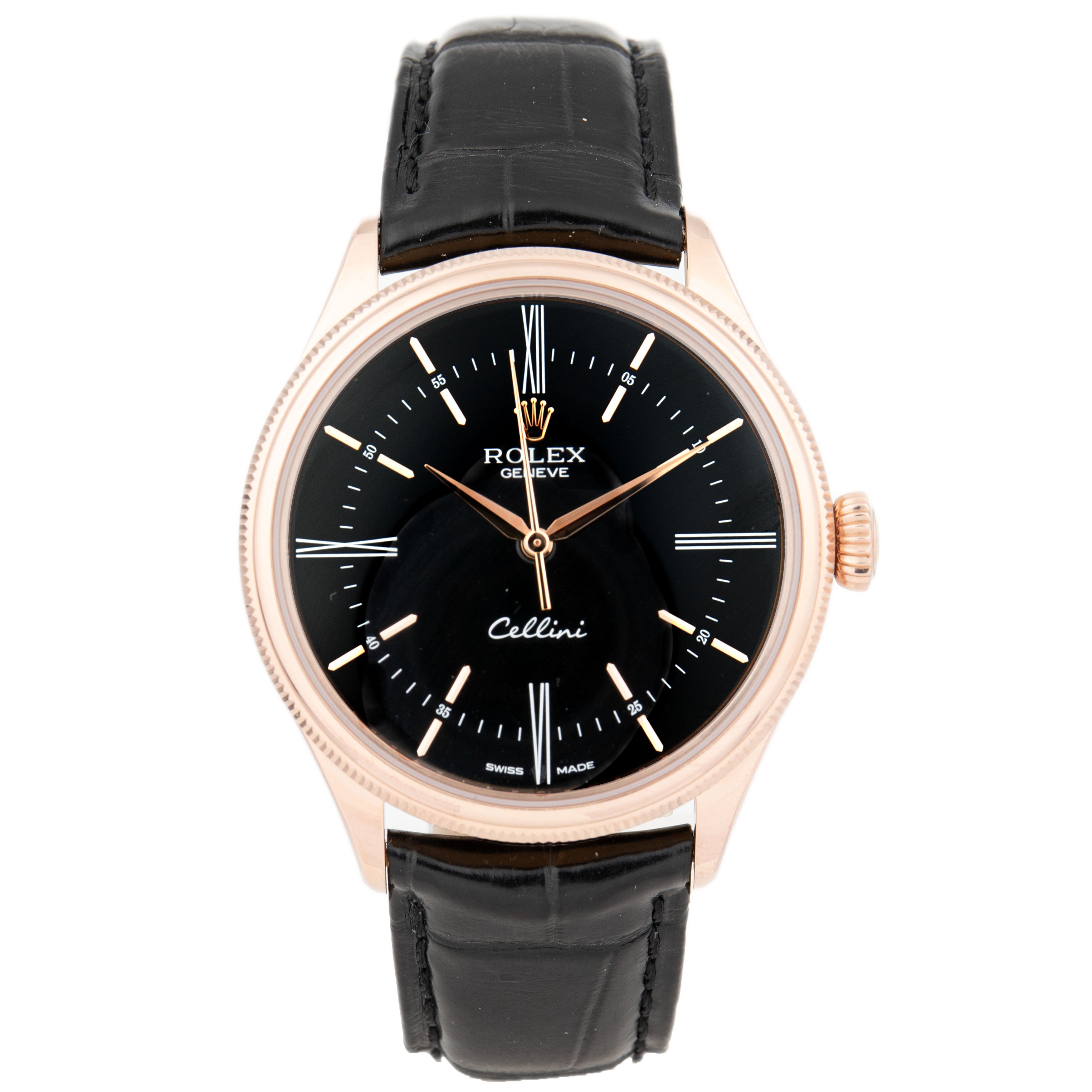 Rolex Cellini Rose Gold Black Dial 39mm 50505-0002 Full Set