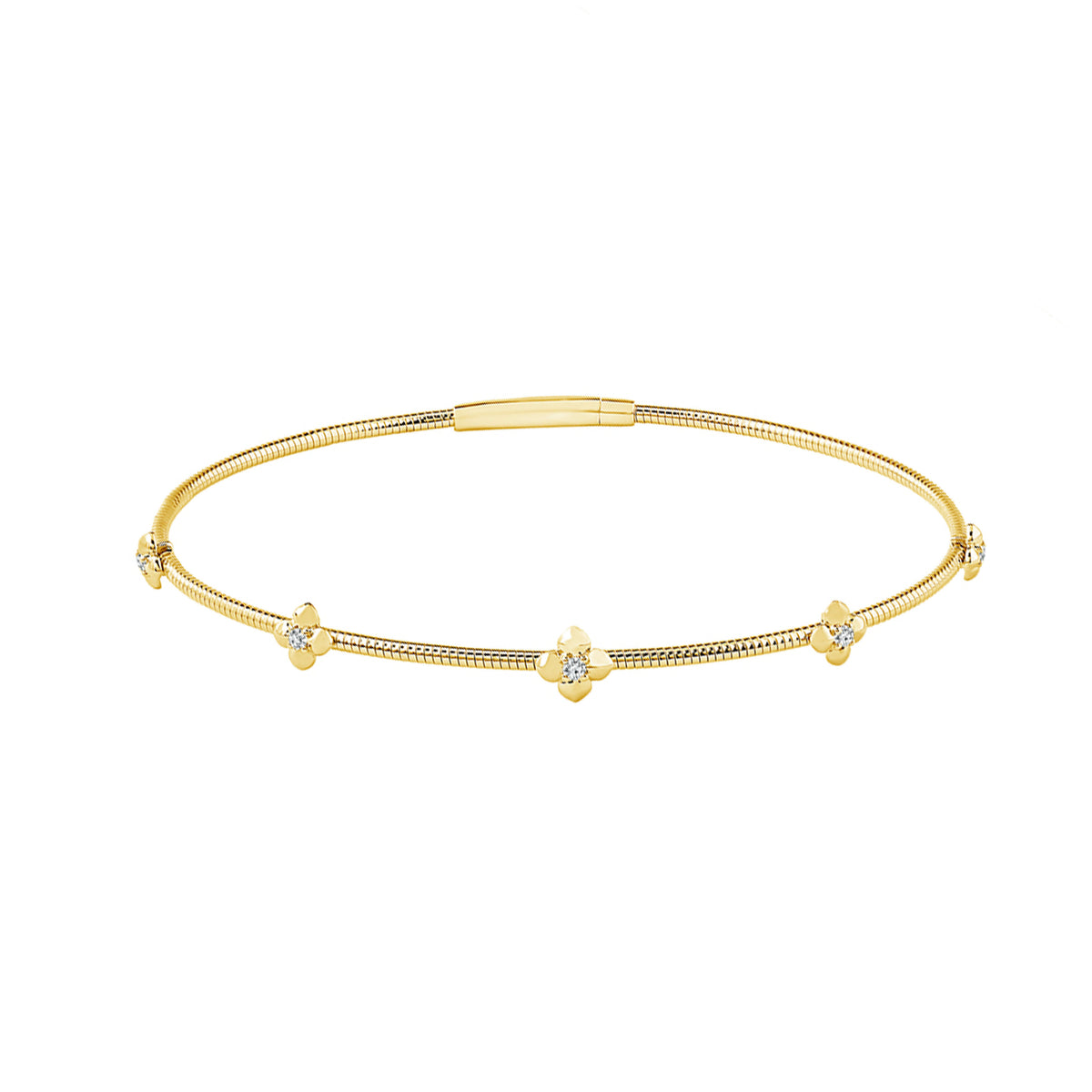 Flexie 14K Yellow Gold 0.05CT Flower Charm Diamond Bracelet