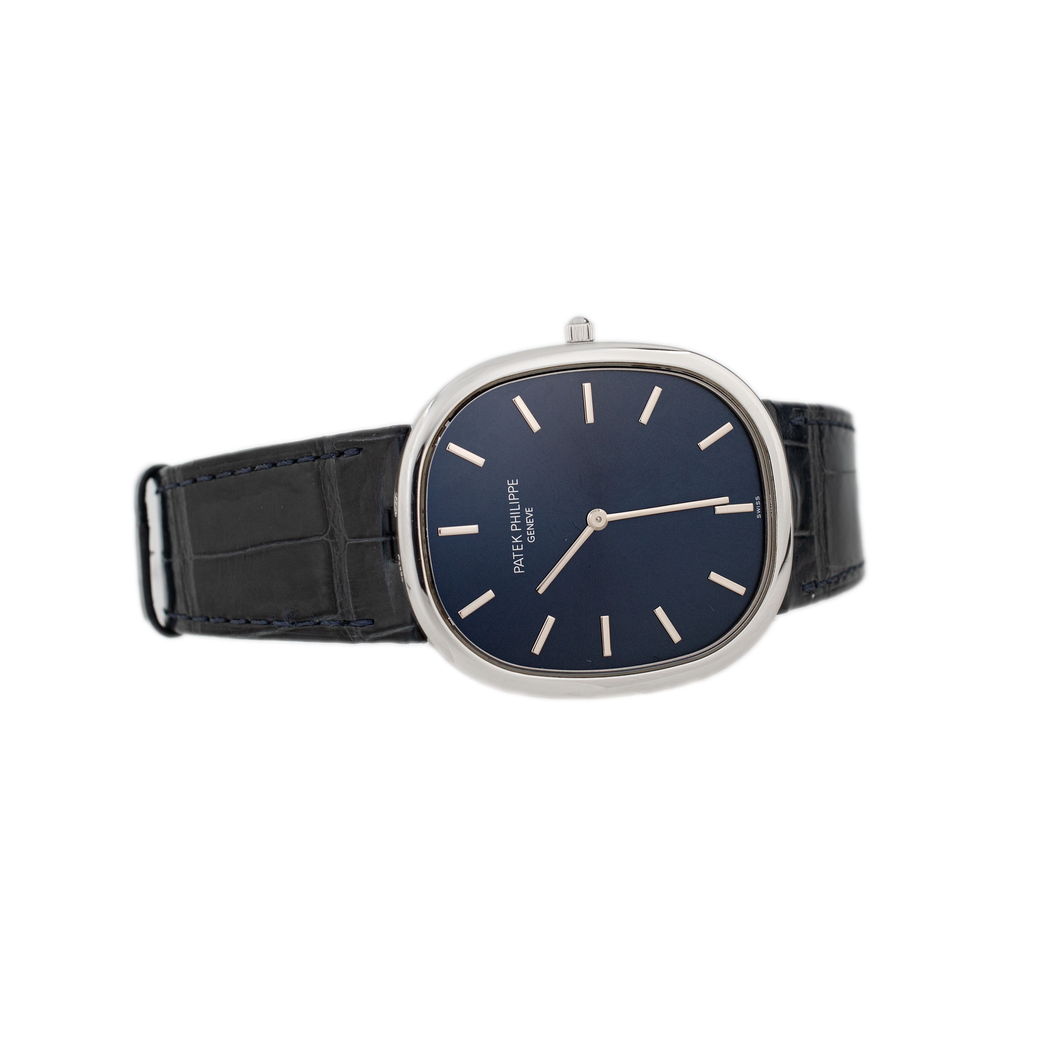 Patek Philippe Golden Ellipse Platinum Blue Dial 34.5x39.5mm 5738P-001 Full Set