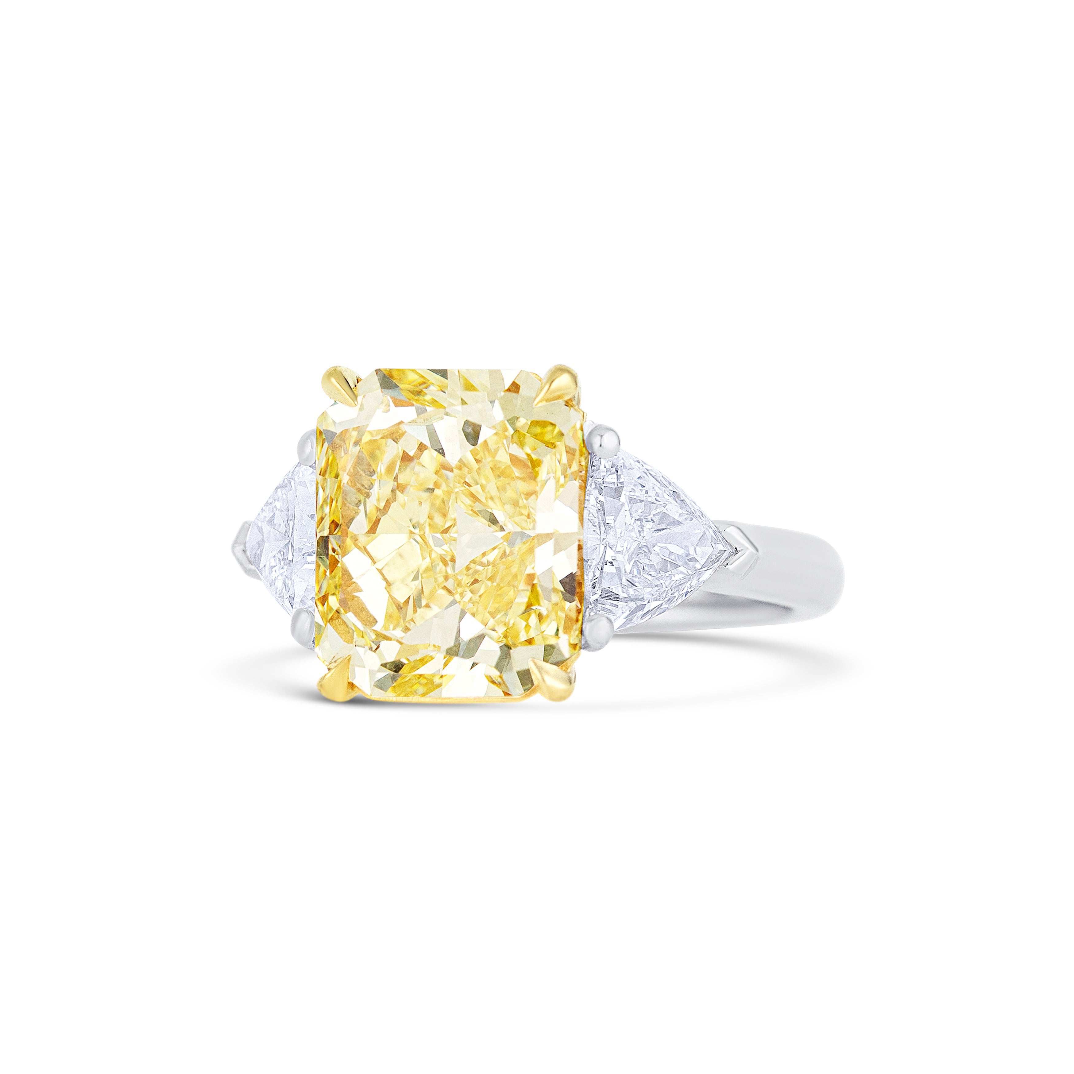 Platinum Three-Stone Fancy Yellow Radiant Diamond Engagement Ring