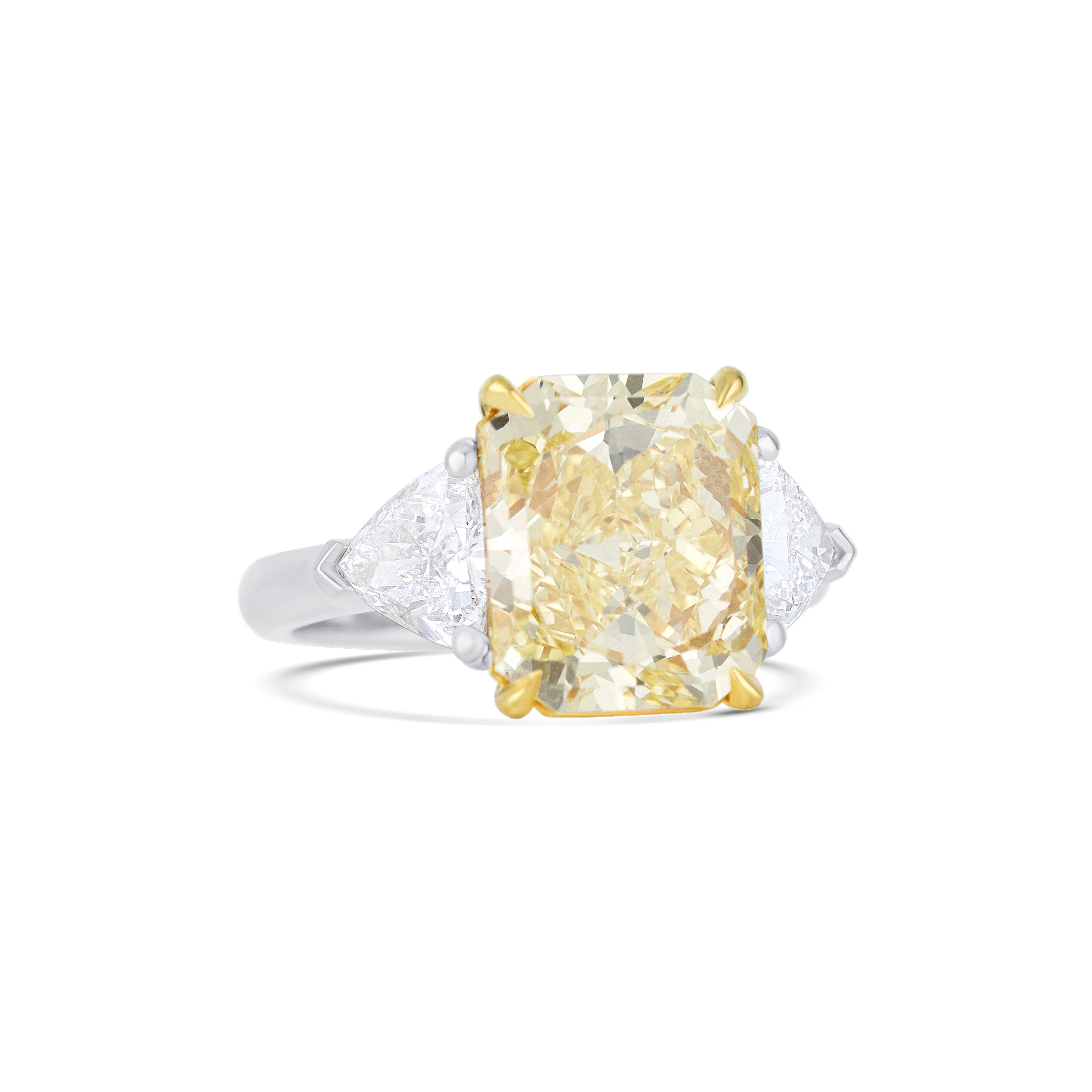 Platinum Three-Stone Fancy Yellow Radiant Diamond Engagement Ring