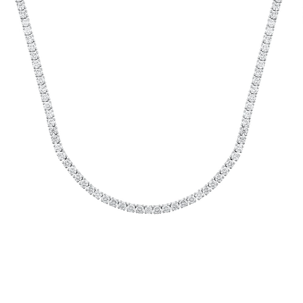 14K White Gold Lab Grown Round Diamond Line Necklace 15.12ctw