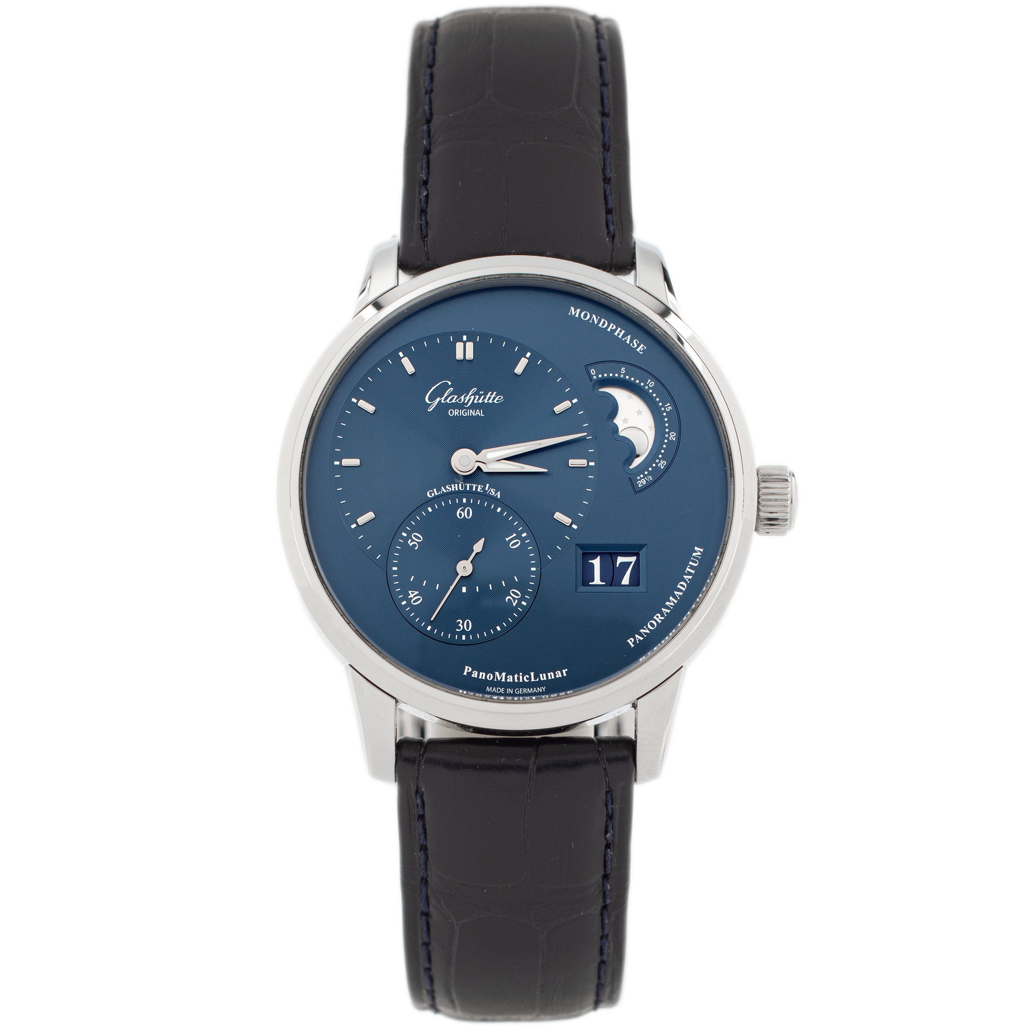 Glashutte Original PanoMaticLunar Stainless Steel Blue Dial 40mm 1-90-02-46-32-61 Full Set