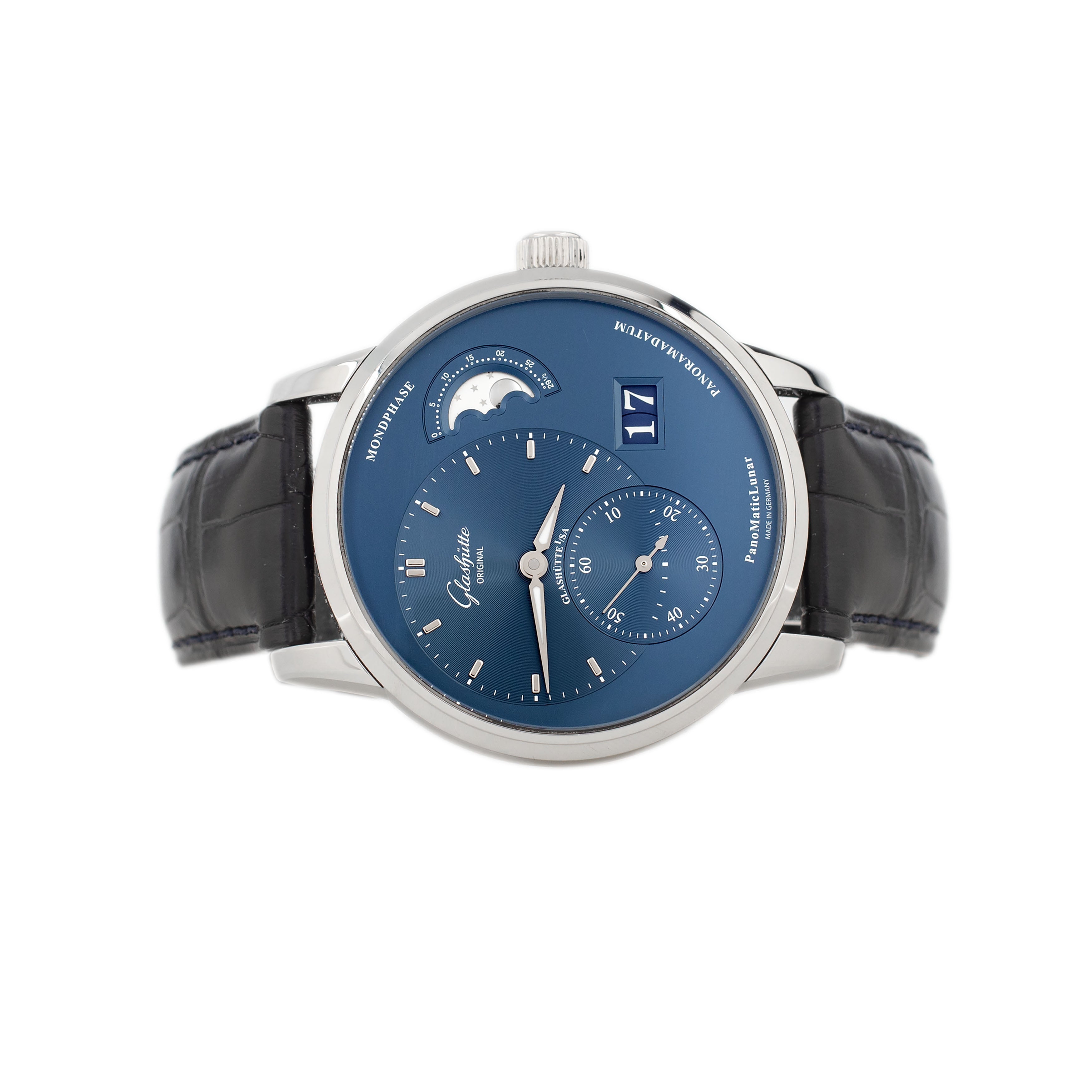 Glashutte Original PanoMaticLunar Stainless Steel Blue Dial 40mm 1-90-02-46-32-61 Full Set