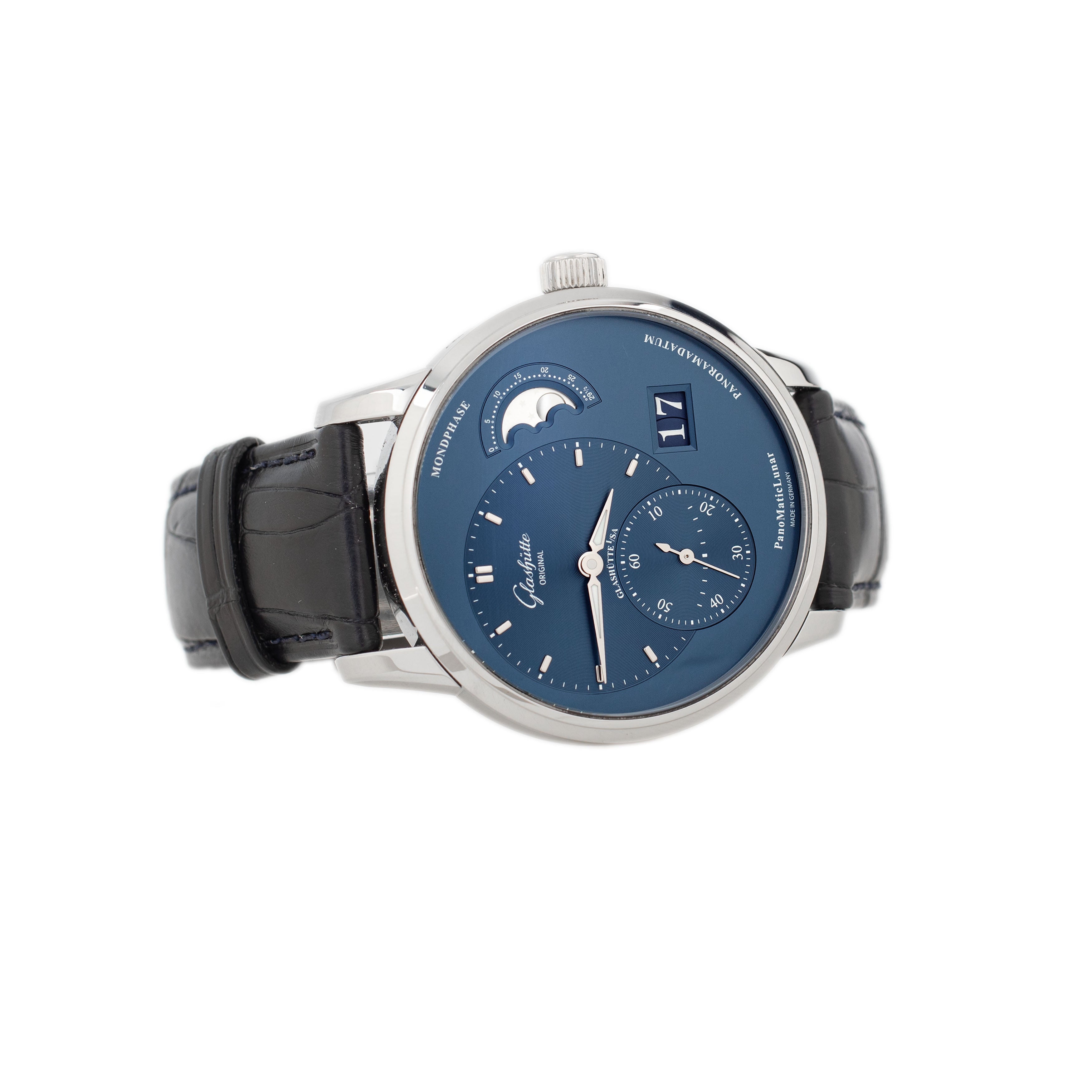 Glashutte Original PanoMaticLunar Stainless Steel Blue Dial 40mm 1-90-02-46-32-61 Full Set