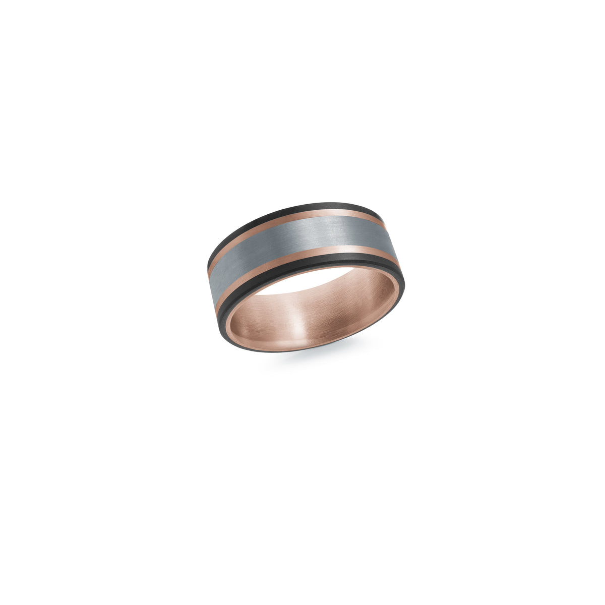 Tantalum Carbon Fiber 14K Rose Gold Rose Gold Plated Gold Plated Satin Finish Wedding Band 8.5mm