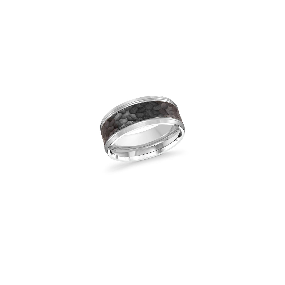 Carbon Fiber 14K White Gold Satin Finish Wedding Band 9.0mm