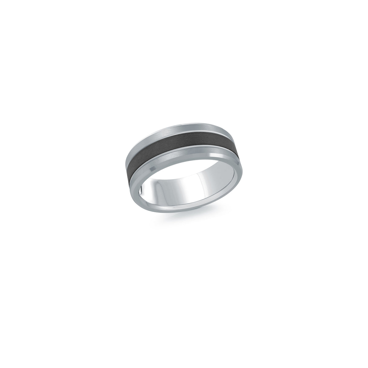 Carbon Fiber 14K White Gold Satin Finish Wedding Band 8.0mm
