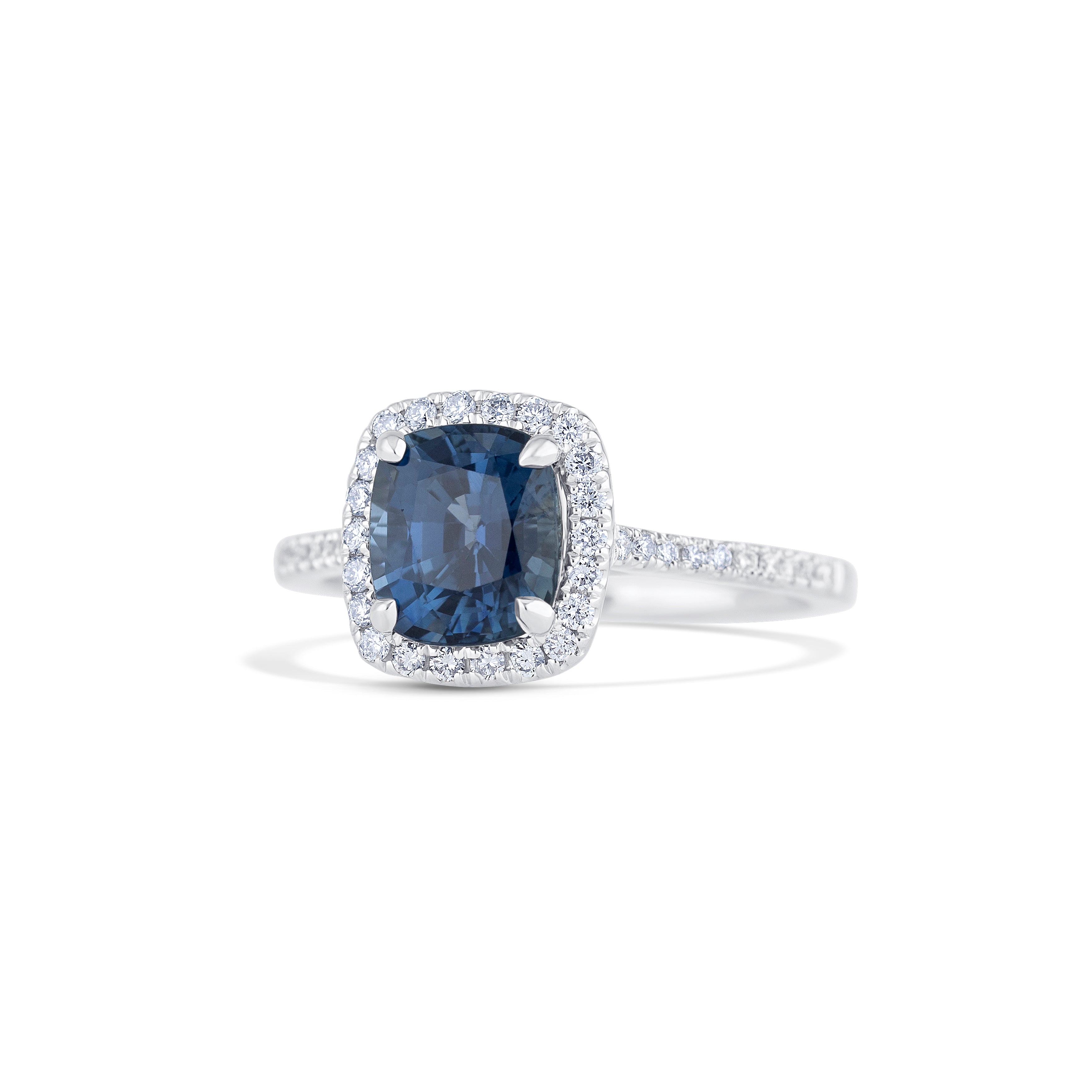 18K White Gold Cushion Sapphire Ring