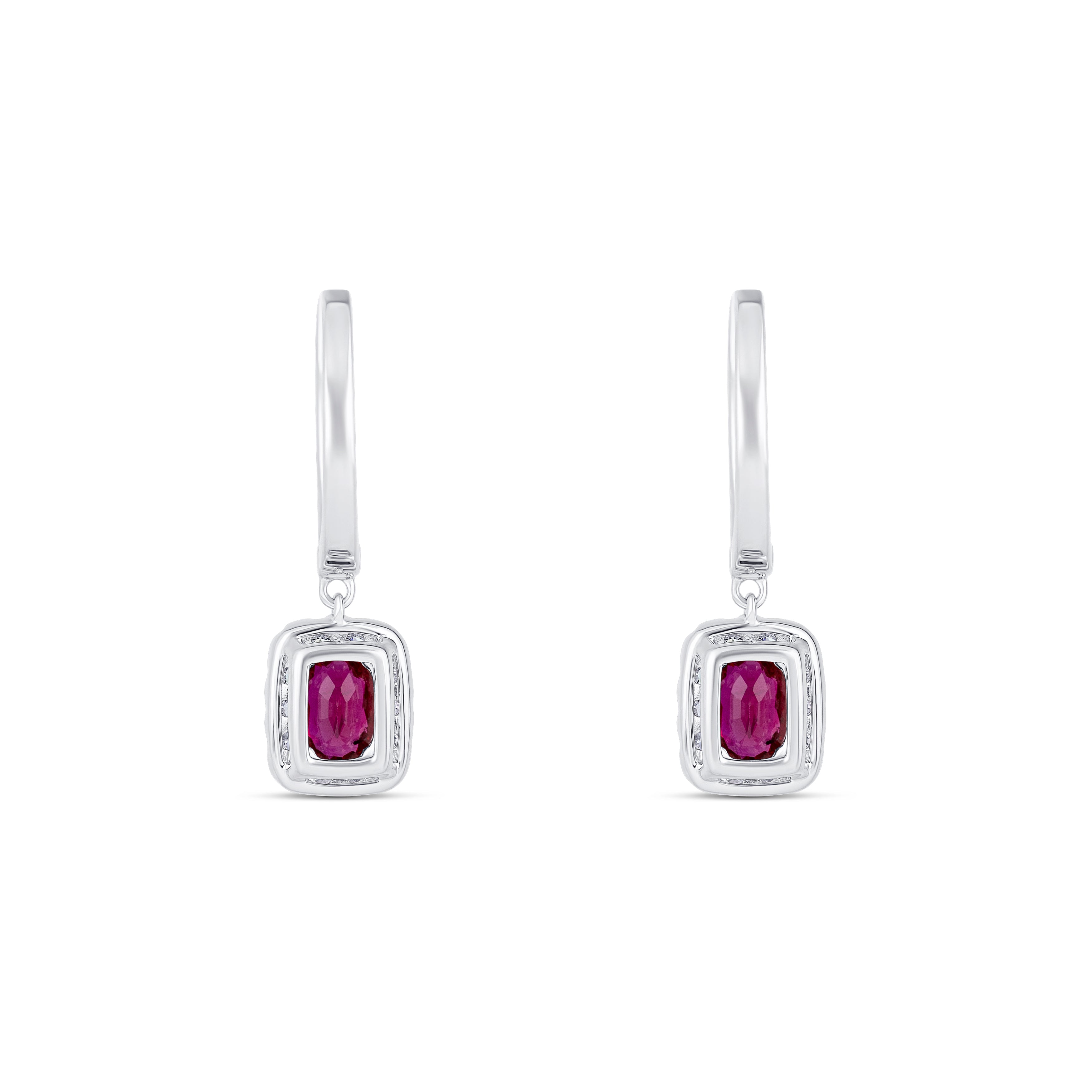 18K White Gold Oval Ruby Diamond Drop Earrings